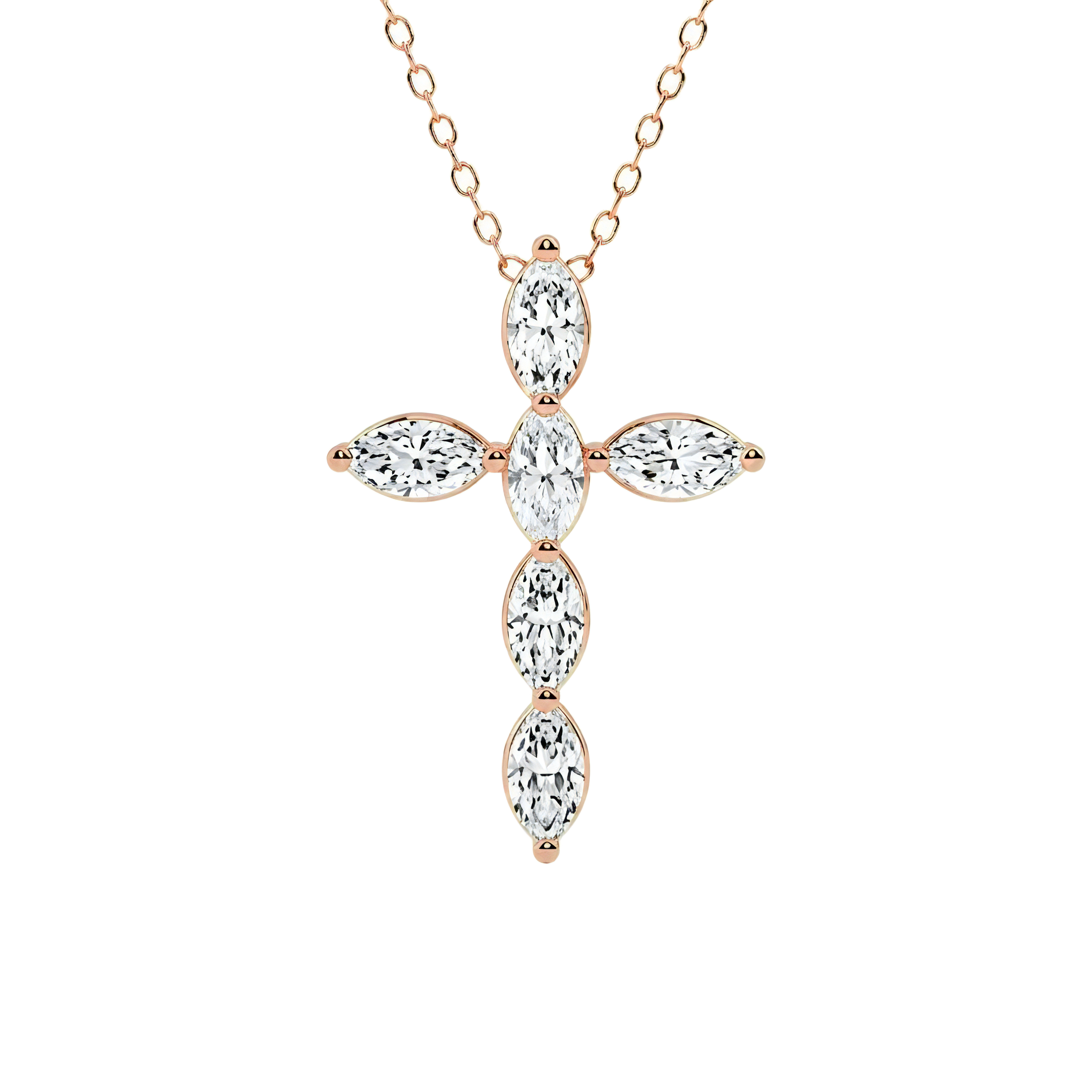 View 1 to 3 Carat Marquise Lab Grown Diamond Cross Pendant in 14K Gold