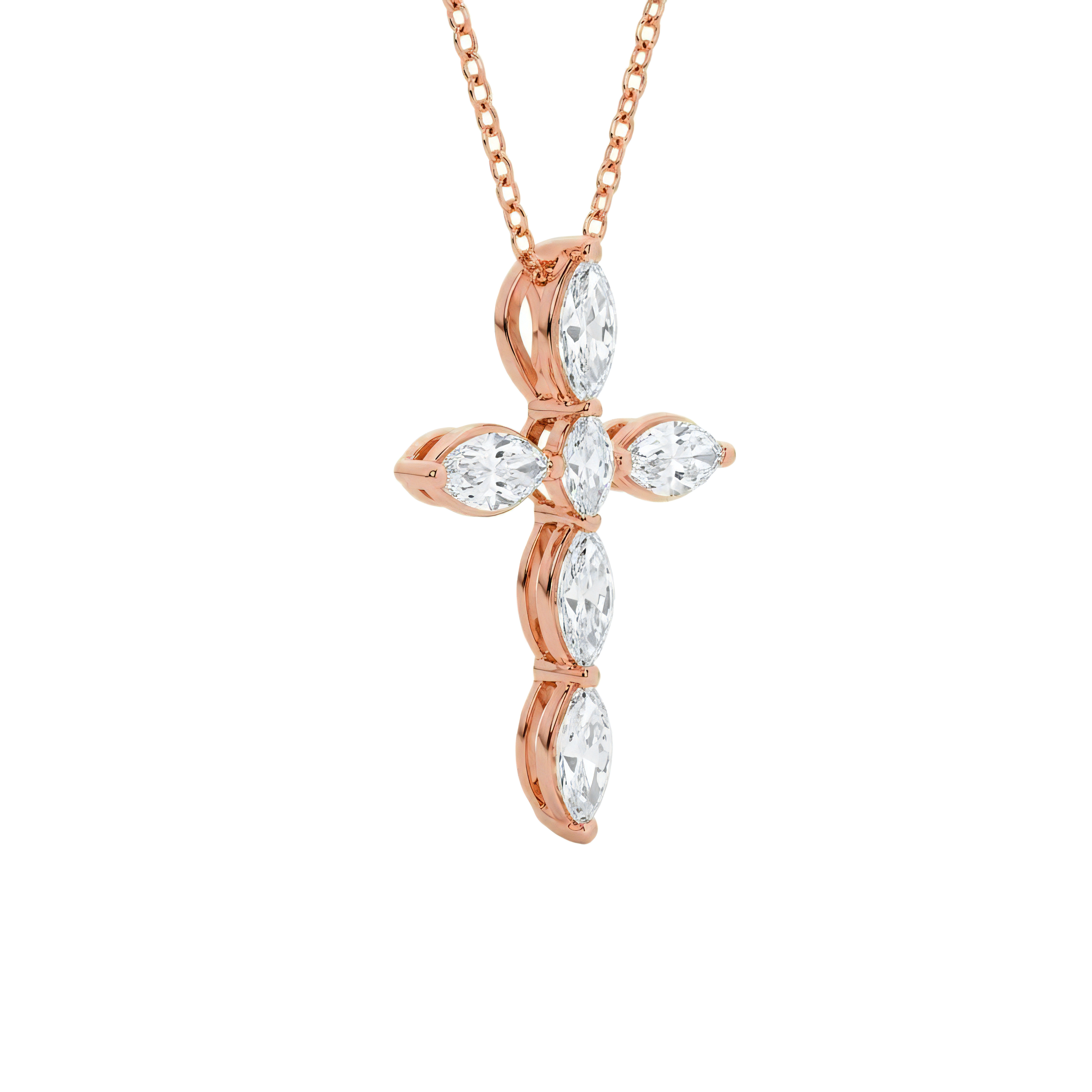 View 1 to 3 Carat Marquise Lab Grown Diamond Cross Pendant in 14K Gold
