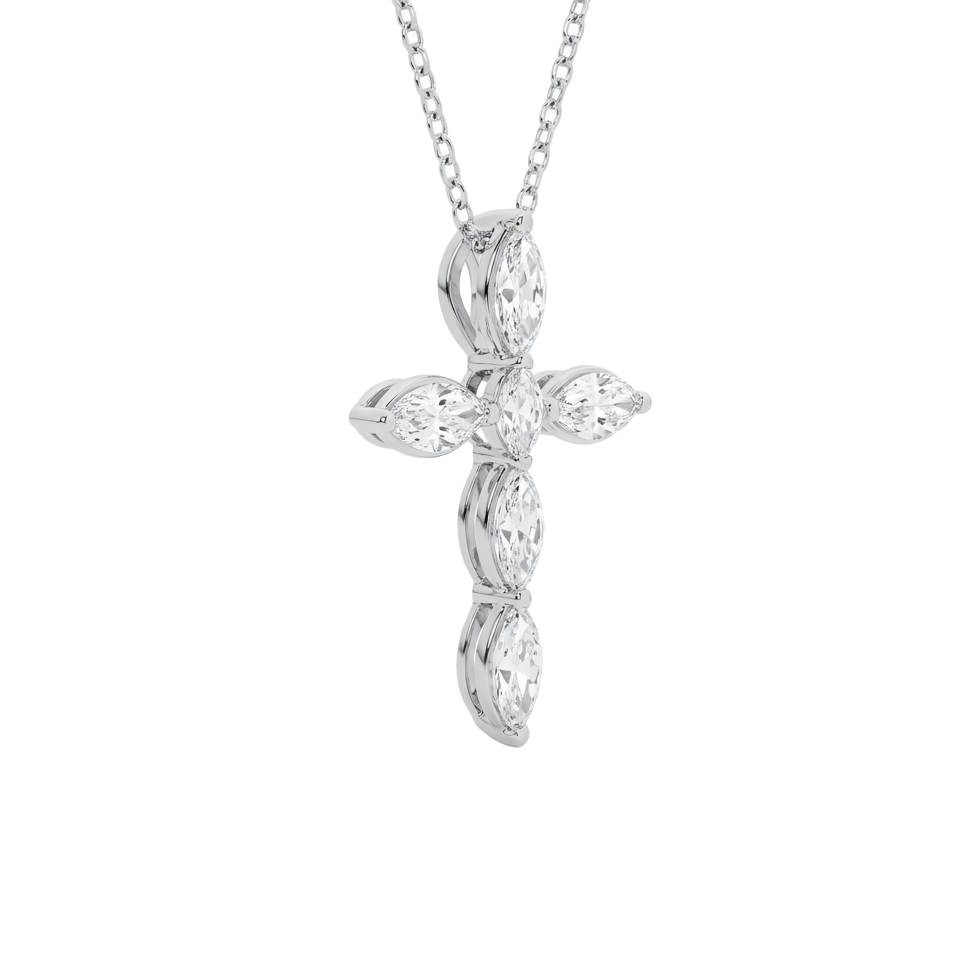 View 1 to 3 Carat Marquise Lab Grown Diamond Cross Pendant in 14K Gold