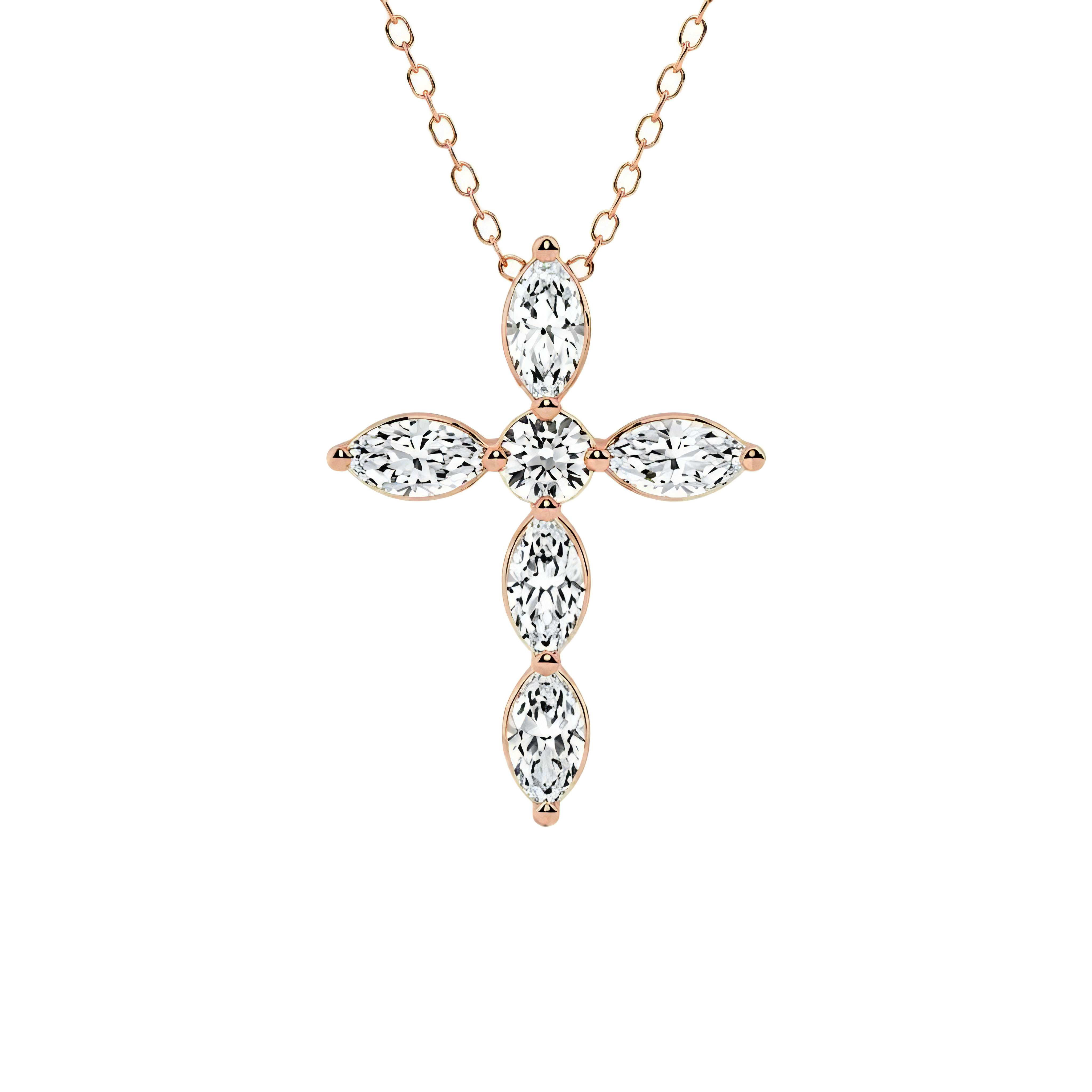 View 1 to 3 Carat Marquise and Round Lab Grown Diamond Cross Pendant in 14K Gold