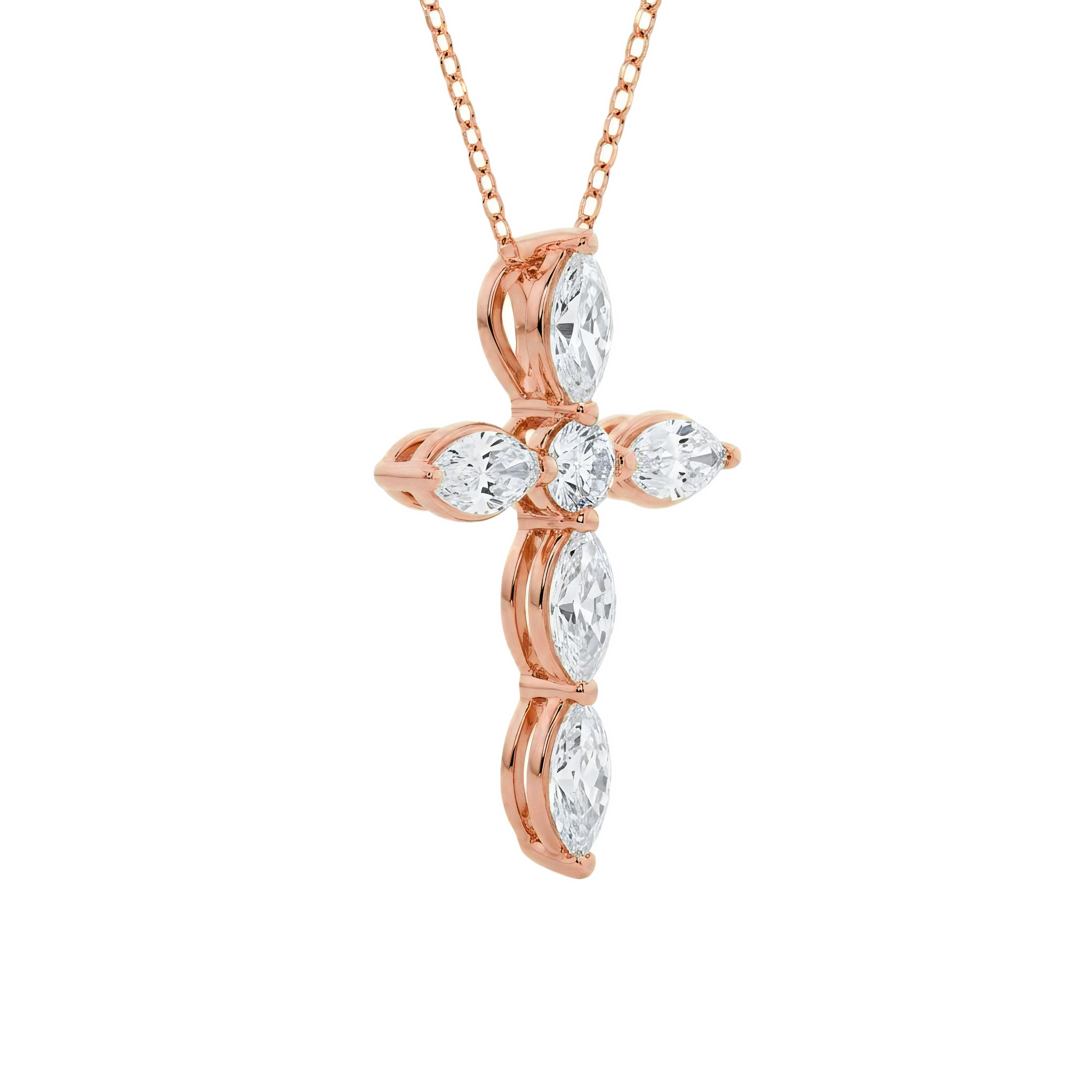 View 1 to 3 Carat Marquise and Round Lab Grown Diamond Cross Pendant in 14K Gold