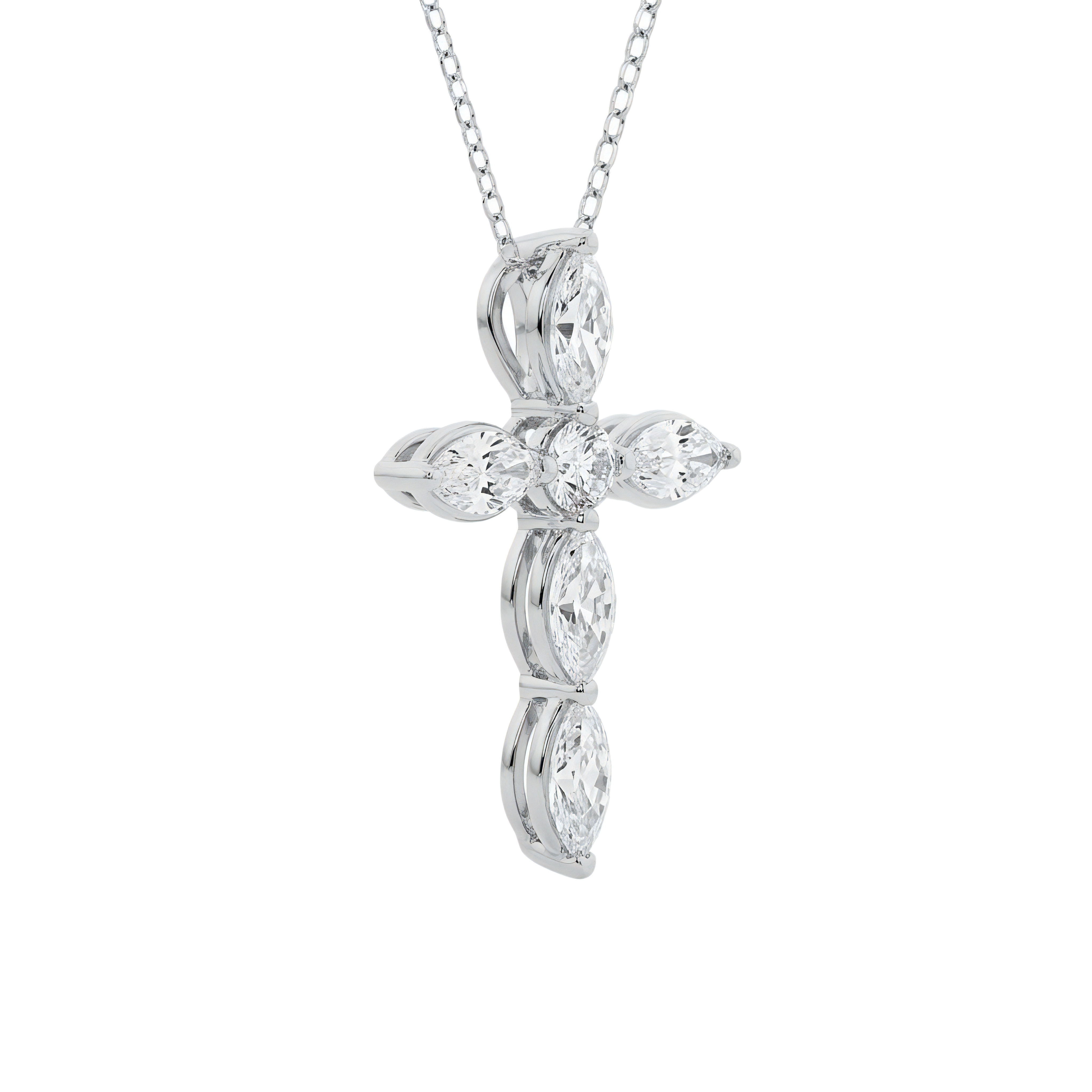 View 1 to 3 Carat Marquise and Round Lab Grown Diamond Cross Pendant in 14K Gold
