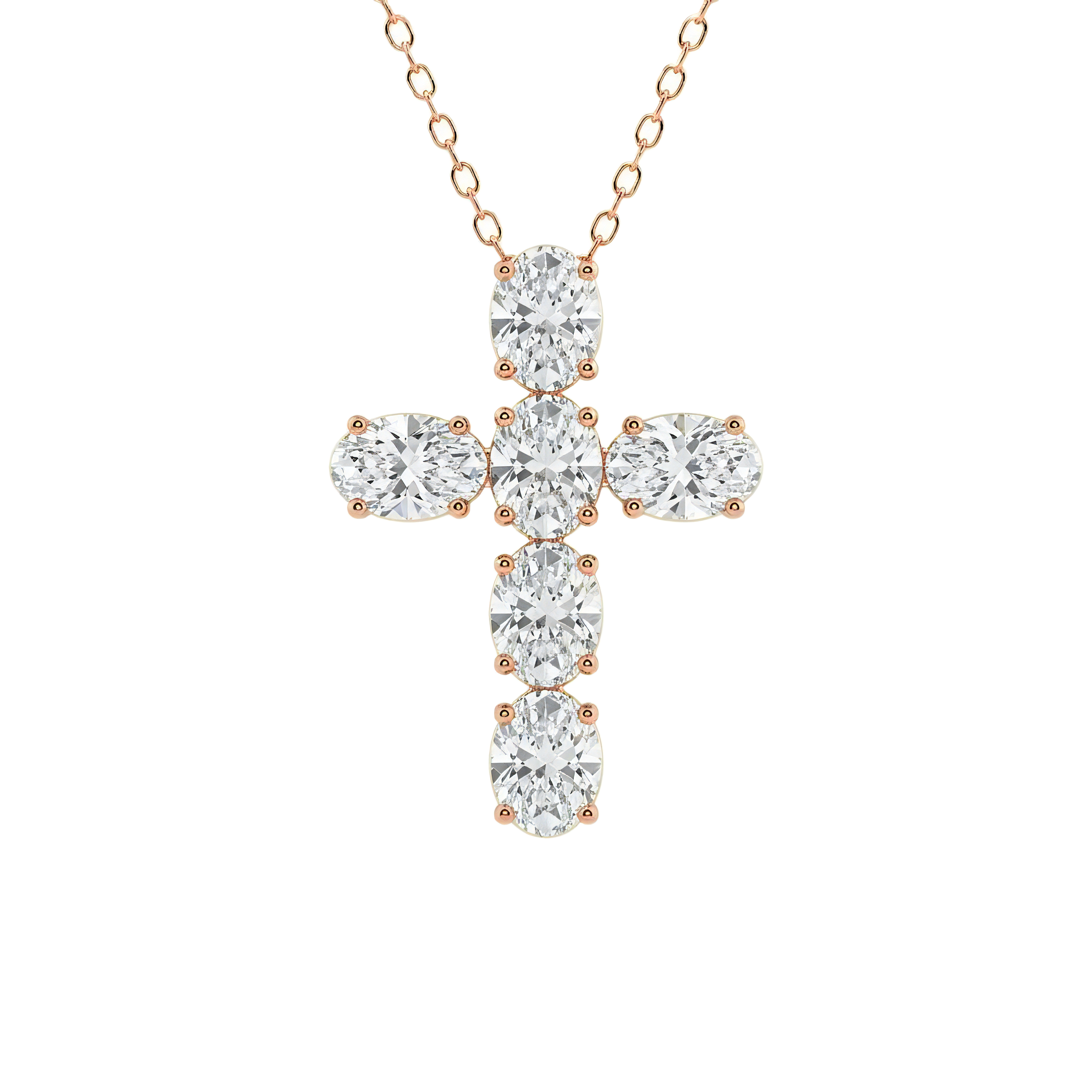 View 1 to 3 Carat Oval Lab Grown Diamond Cross Pendant in 14K Gold