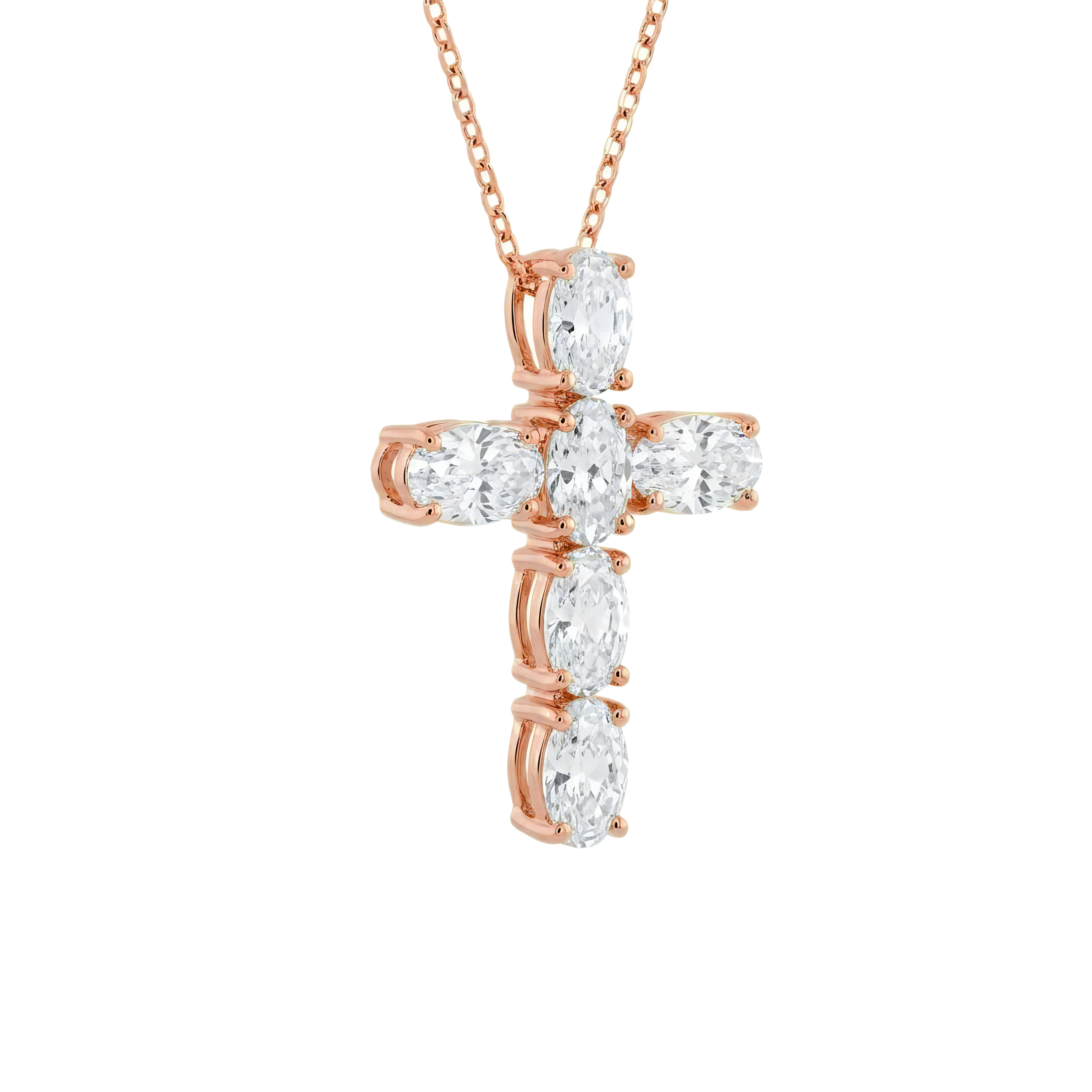 View 1 to 3 Carat Oval Lab Grown Diamond Cross Pendant in 14K Gold