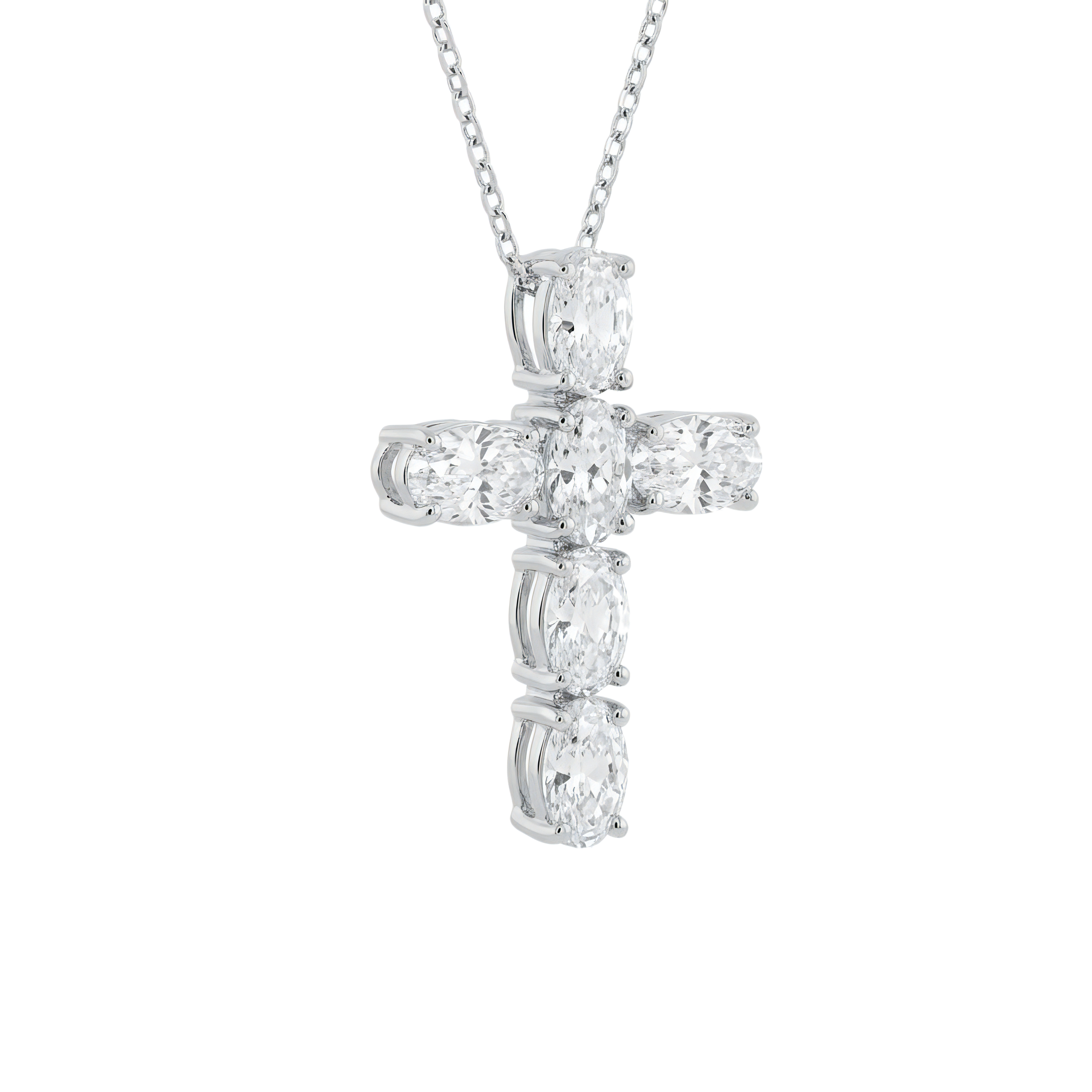 View 1 to 3 Carat Oval Lab Grown Diamond Cross Pendant in 14K Gold