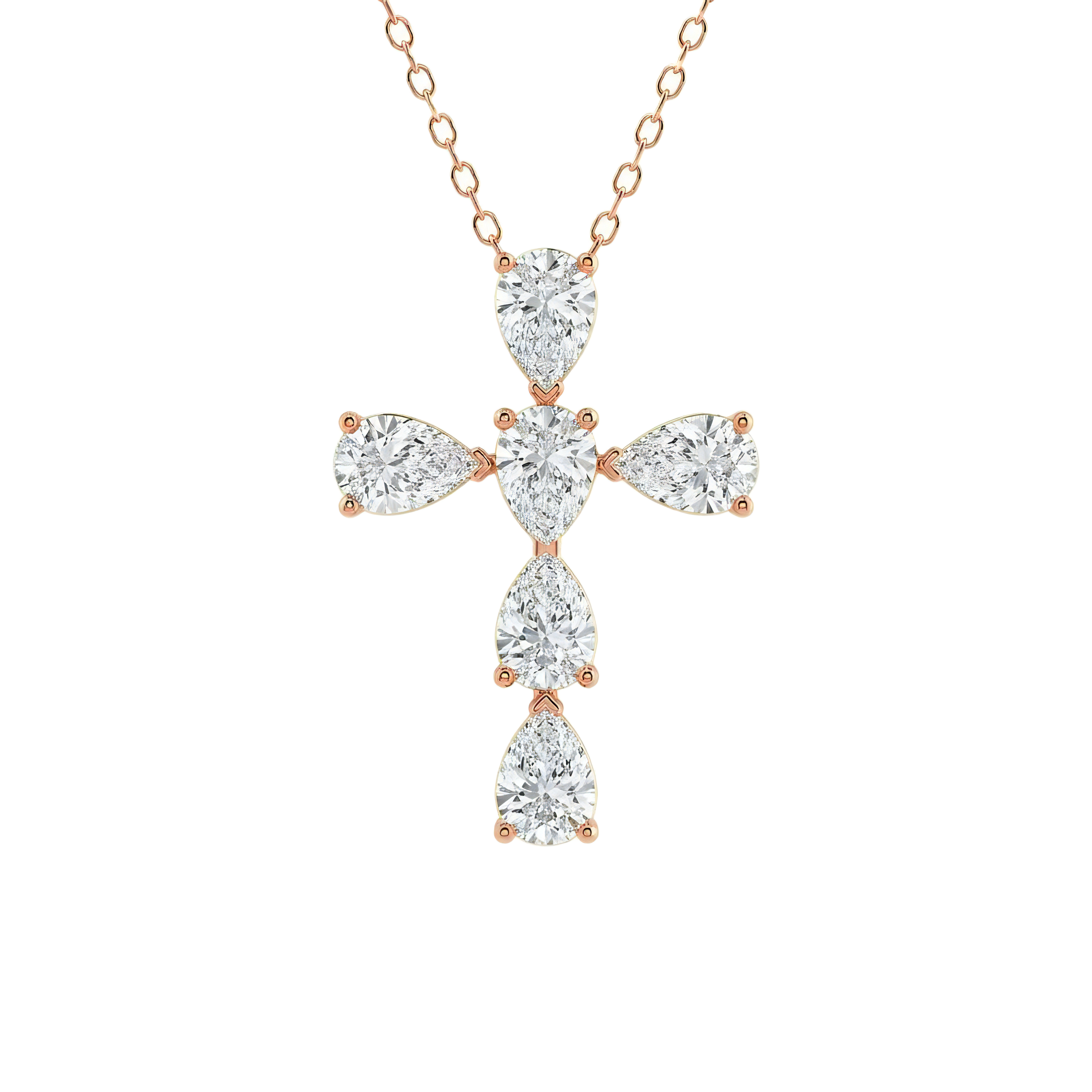 View 1 to 3 Carat Pear Lab Grown Diamond Cross Pendant in 14K Gold