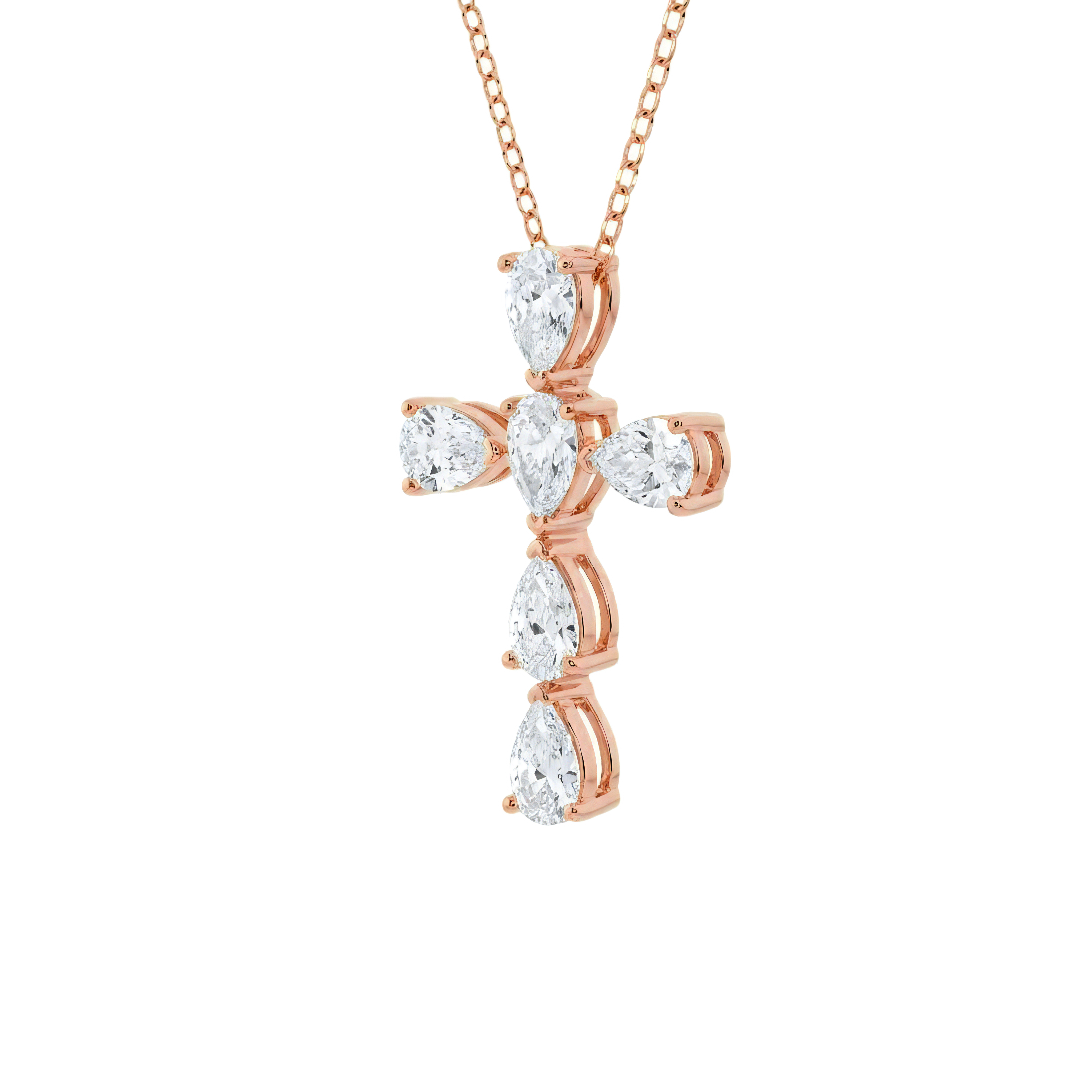 View 1 to 3 Carat Pear Lab Grown Diamond Cross Pendant in 14K Gold
