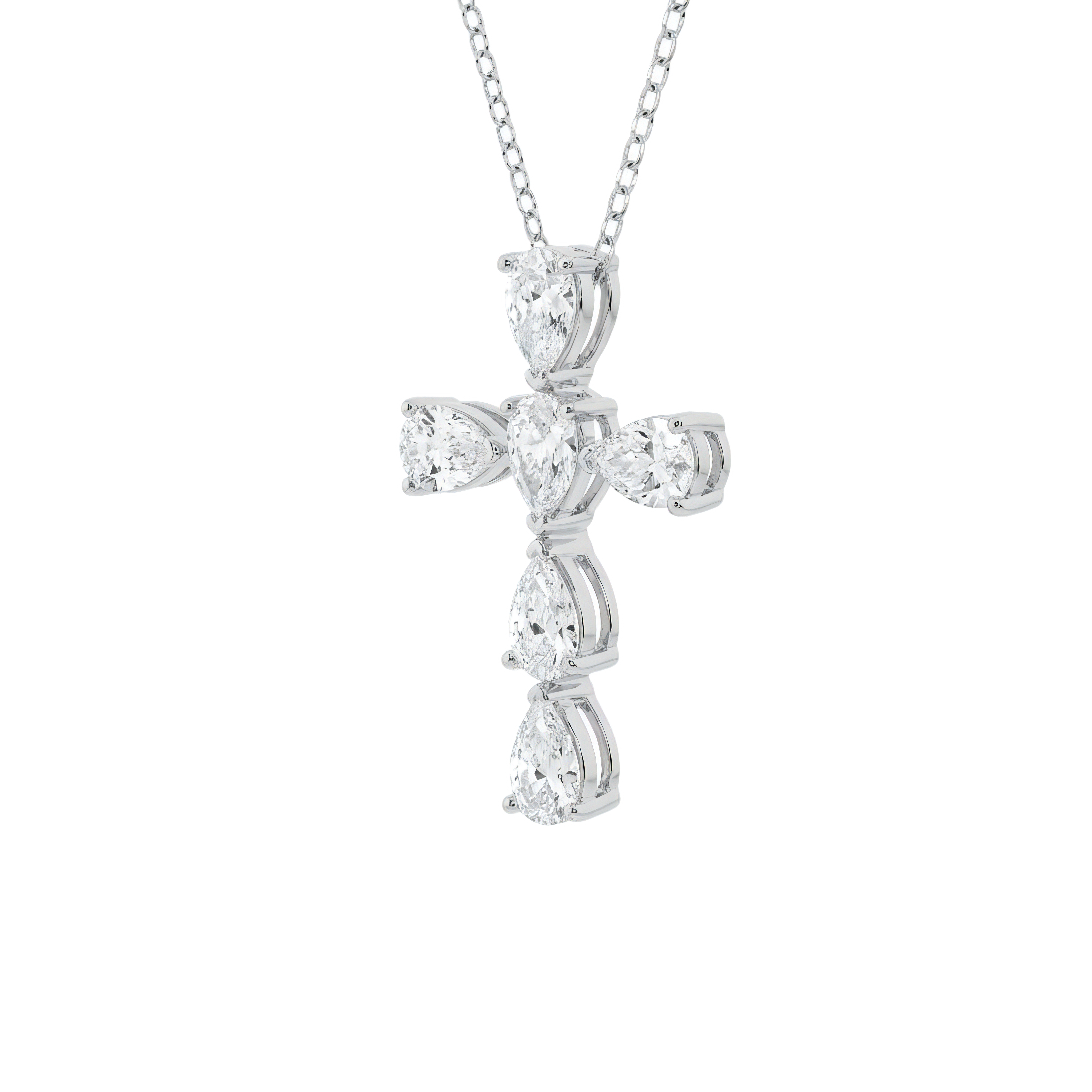 View 1 to 3 Carat Pear Lab Grown Diamond Cross Pendant in 14K Gold