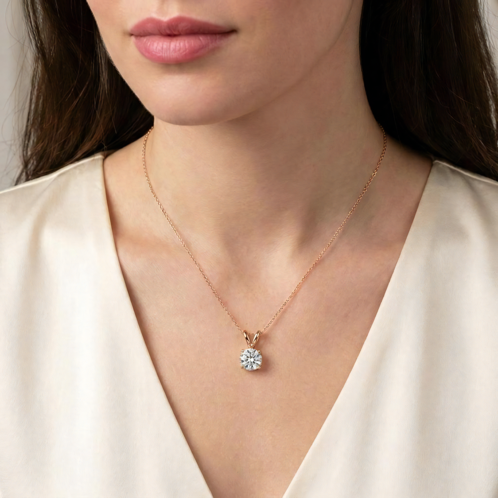 View 0.5 to 5 Carat Round Lab Grown Diamond Diamond Pendant in 14K Gold