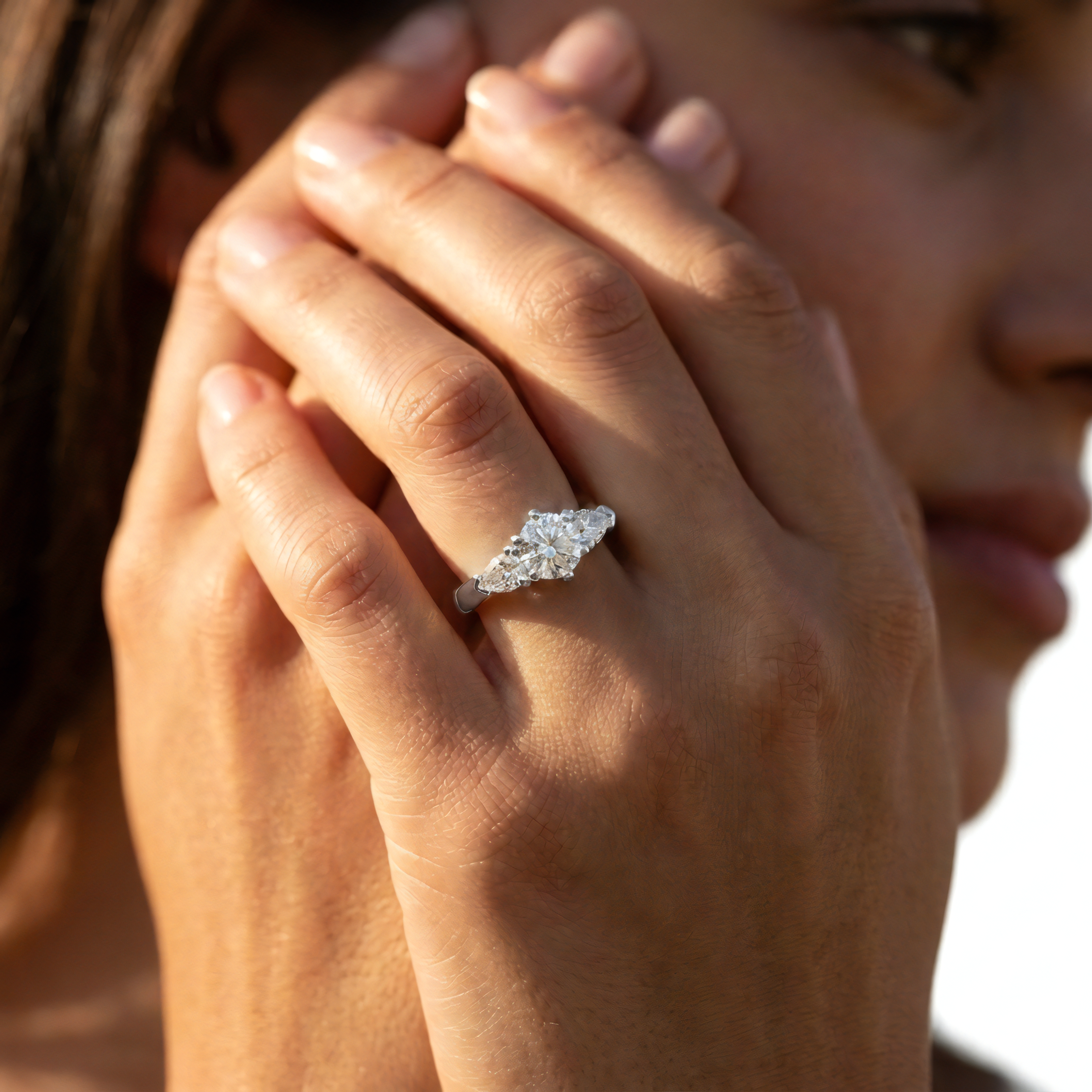 View 1 to 5 Carat Round Lab Grown Diamond Three-Stone Engagement Ring in 14K Gold - ENR1602