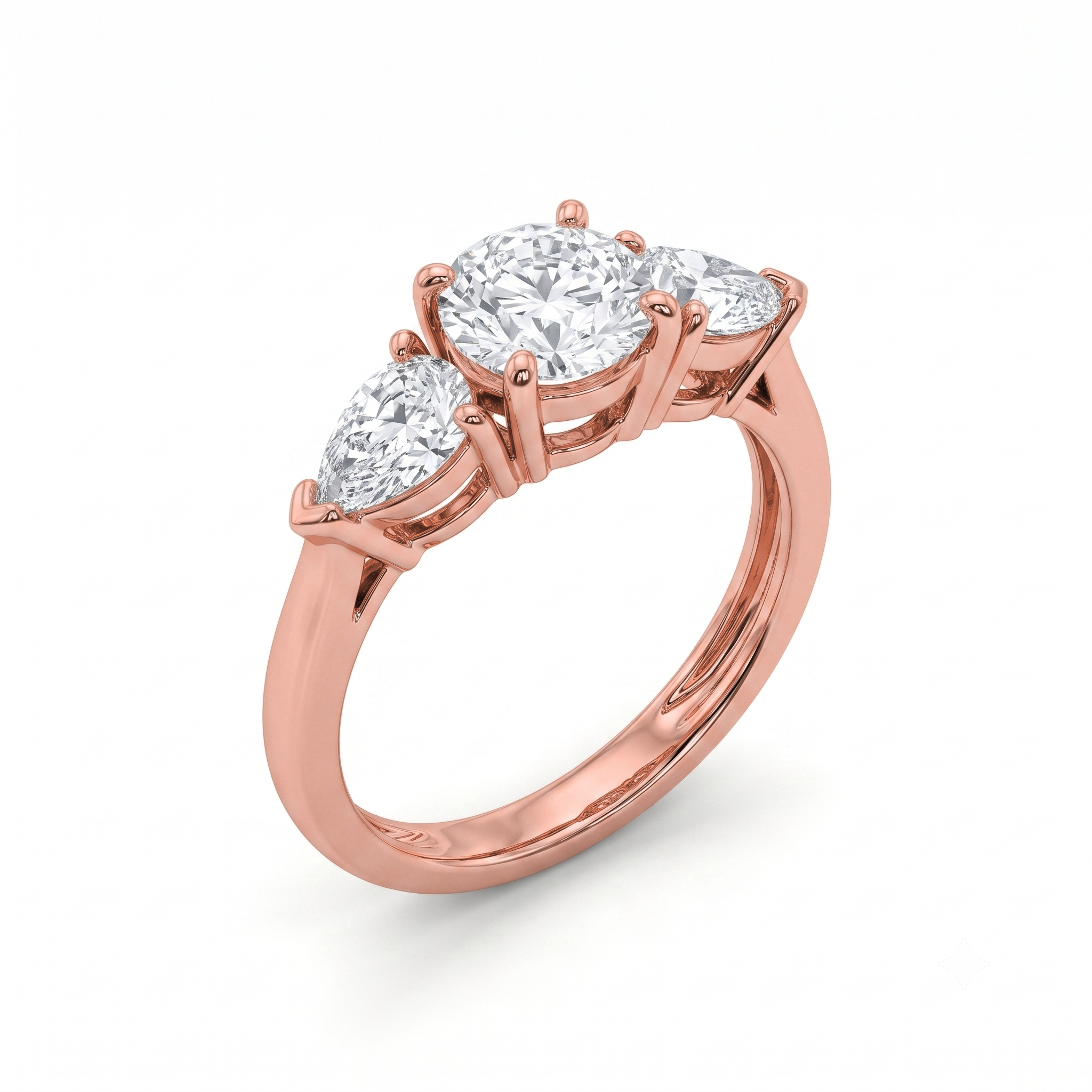 View 1 to 5 Carat Round Lab Grown Diamond Three-Stone Engagement Ring in 14K Gold - ENR1602