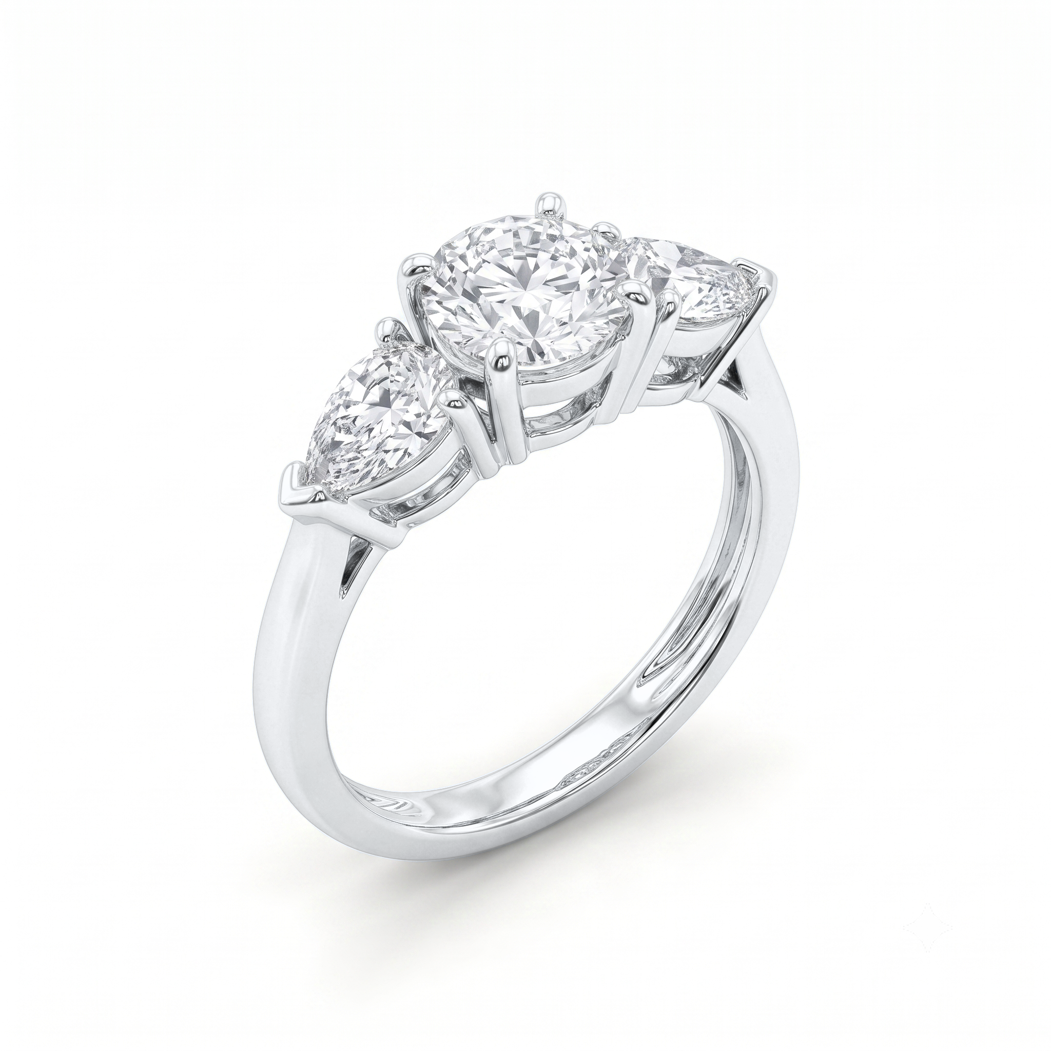 View 1 to 5 Carat Round Lab Grown Diamond Three-Stone Engagement Ring in 14K Gold - ENR1602