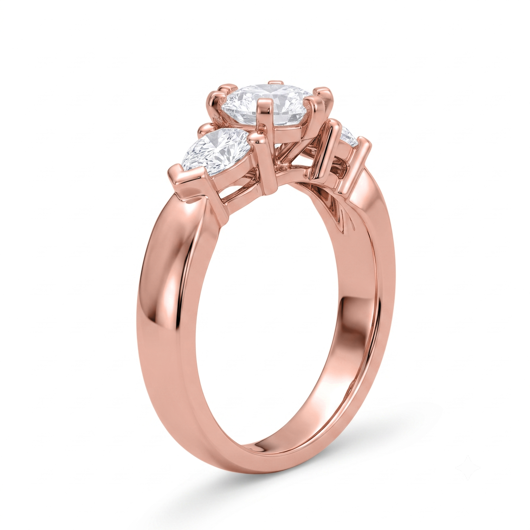 View 1 to 5 Carat Round Lab Grown Diamond Three-Stone Engagement Ring in 14K Gold - ENR1602
