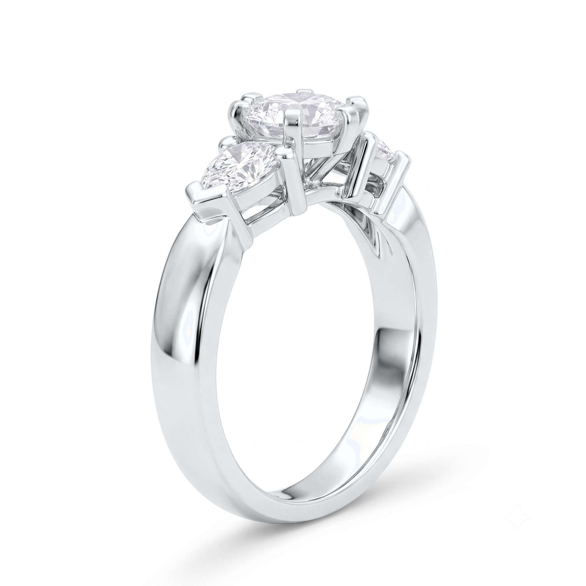 View 1 to 5 Carat Round Lab Grown Diamond Three-Stone Engagement Ring in 14K Gold - ENR1602