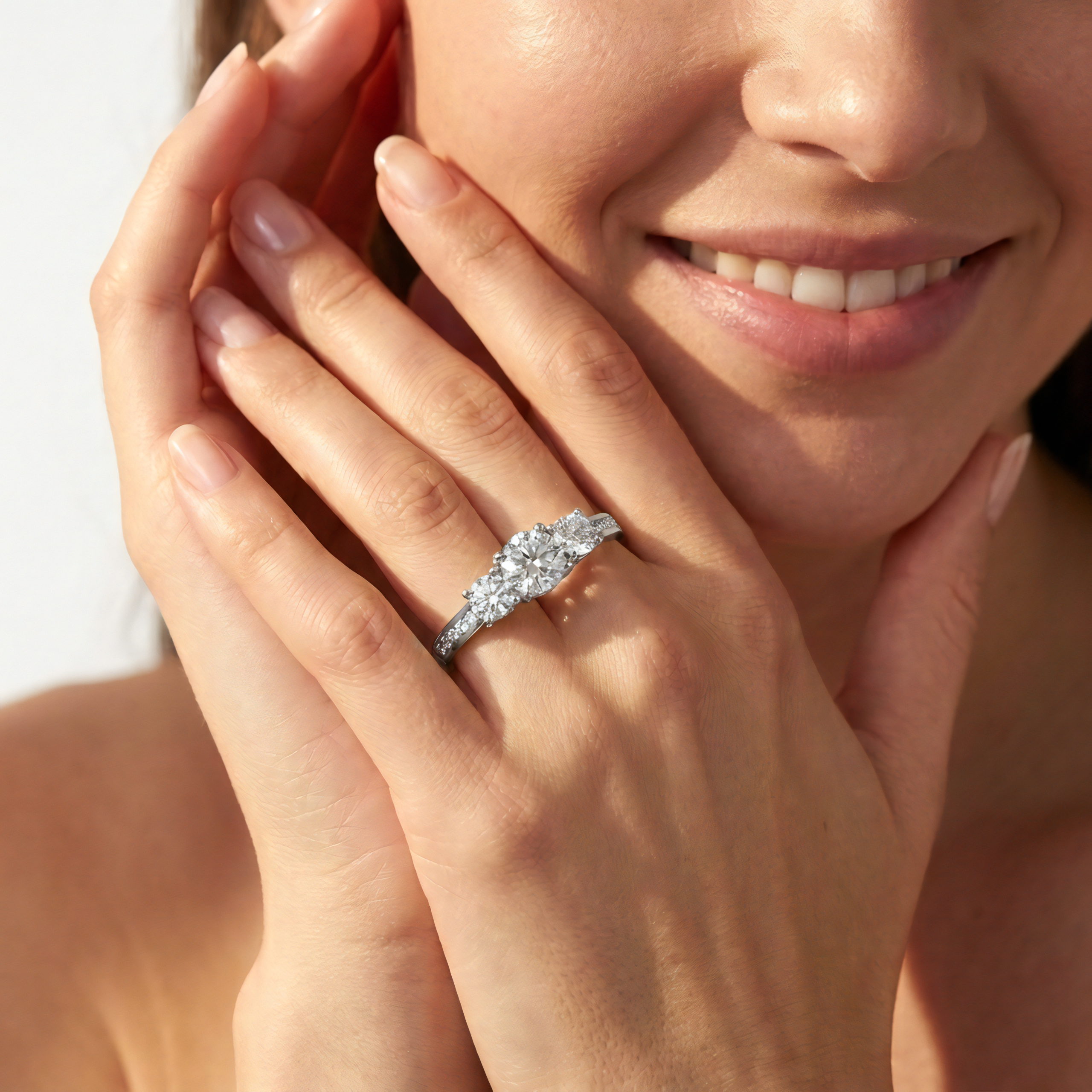 View 1 to 5 Carat Round Lab Grown Diamond Three-Stone Engagement Ring in 14K Gold - ENR6134
