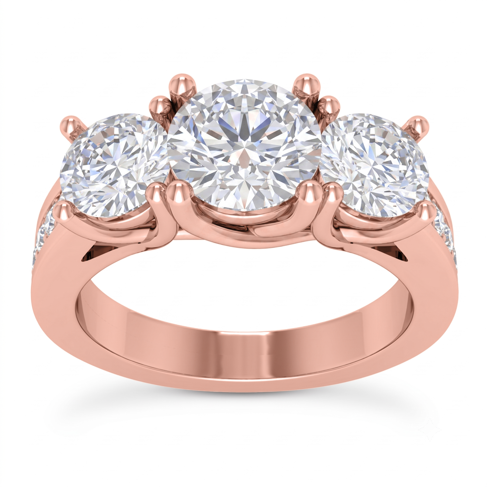 View 1 to 5 Carat Round Lab Grown Diamond Three-Stone Engagement Ring in 14K Gold - ENR6134