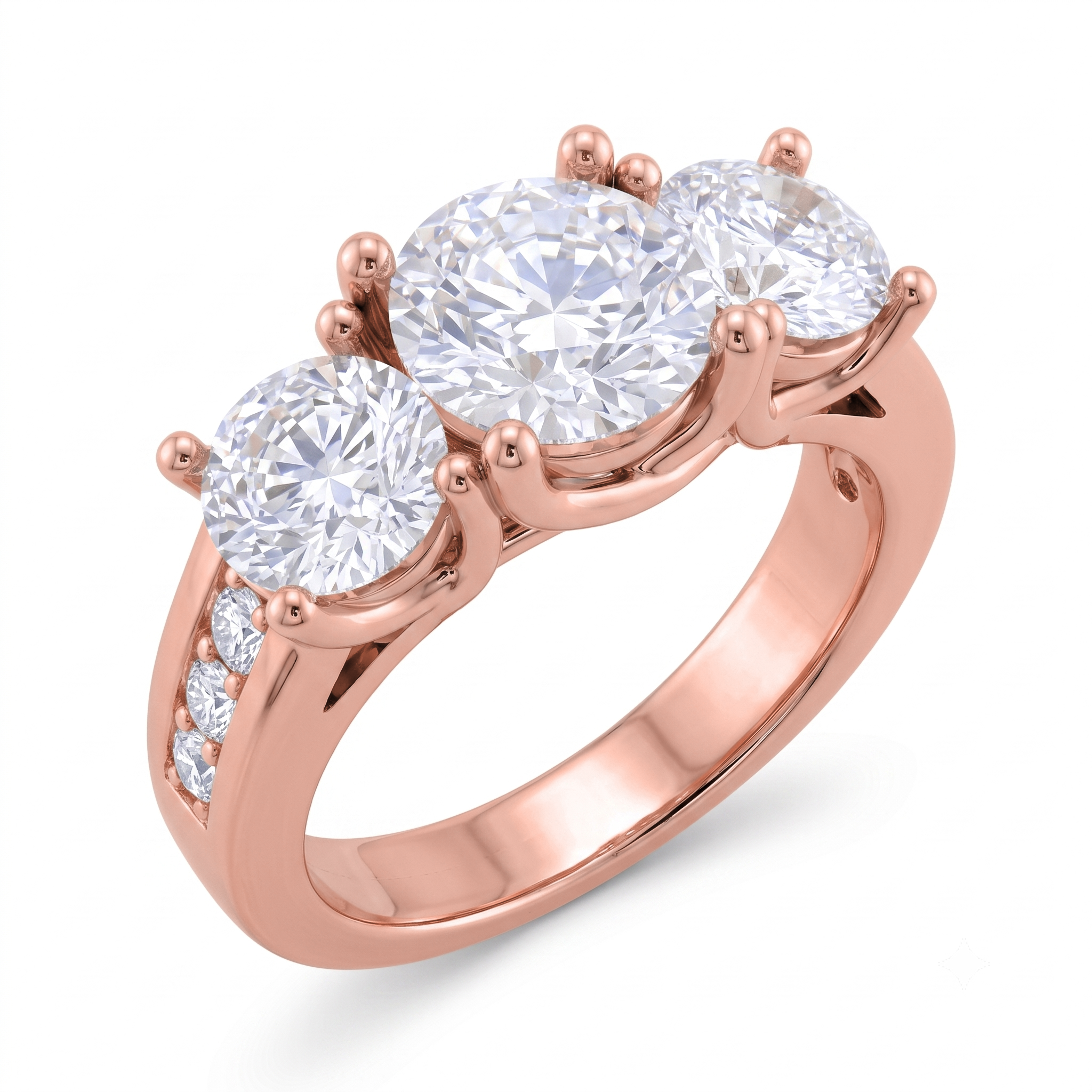 View 1 to 5 Carat Round Lab Grown Diamond Three-Stone Engagement Ring in 14K Gold - ENR6134