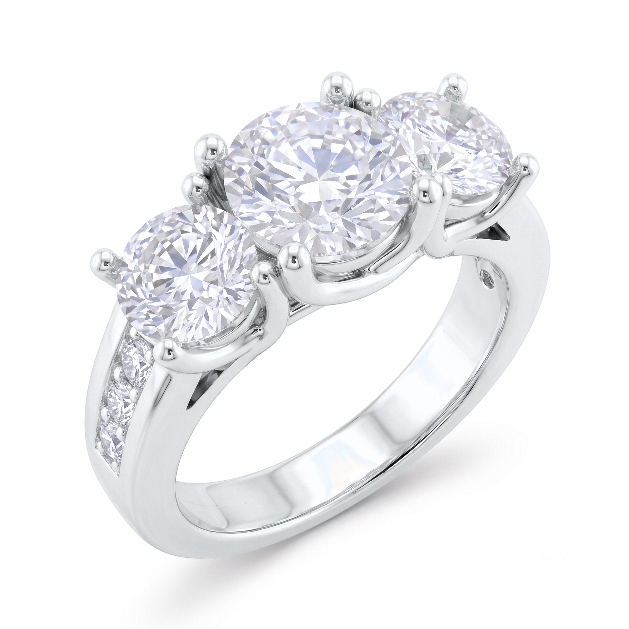View 1 to 5 Carat Round Lab Grown Diamond Three-Stone Engagement Ring in 14K Gold - ENR6134