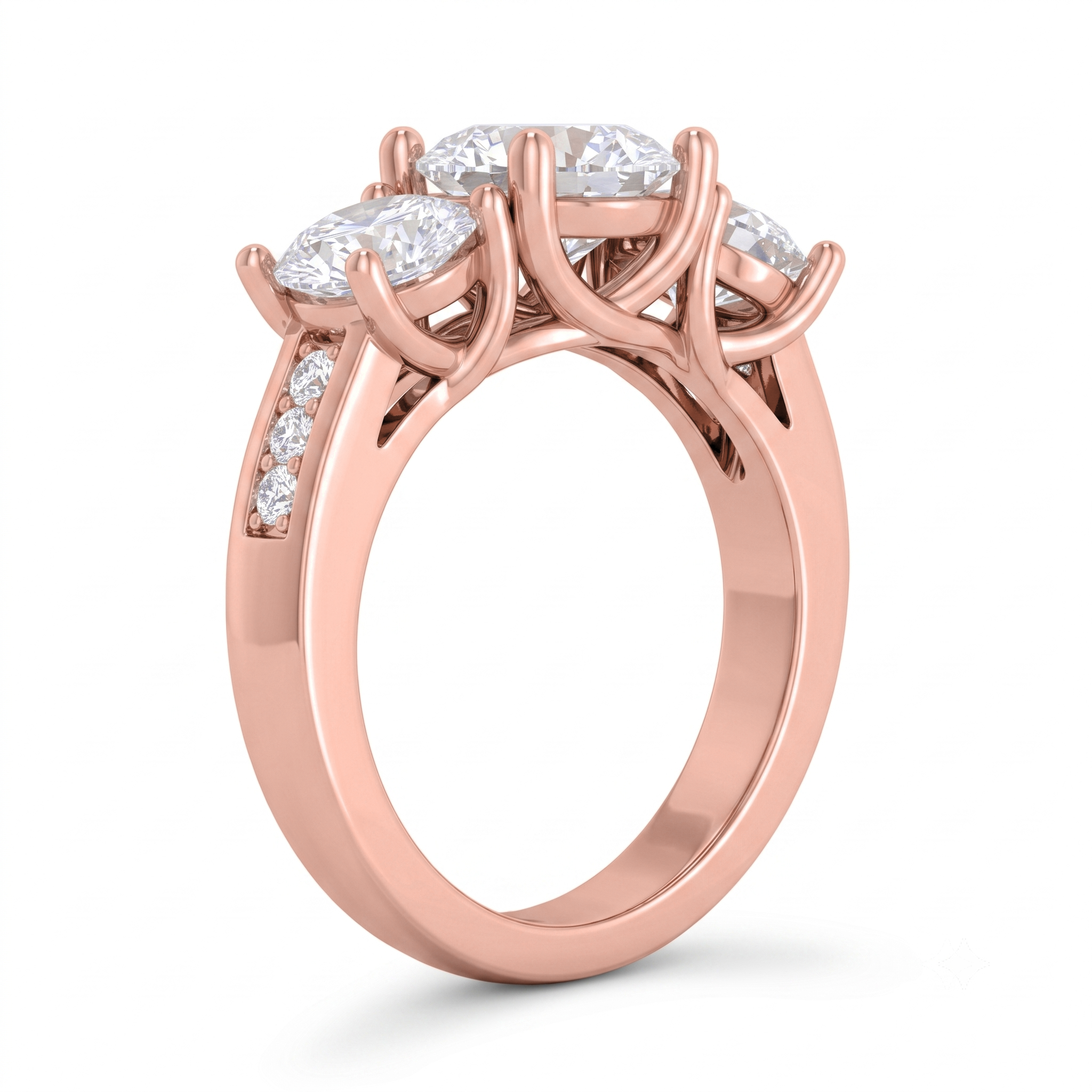 View 1 to 5 Carat Round Lab Grown Diamond Three-Stone Engagement Ring in 14K Gold - ENR6134
