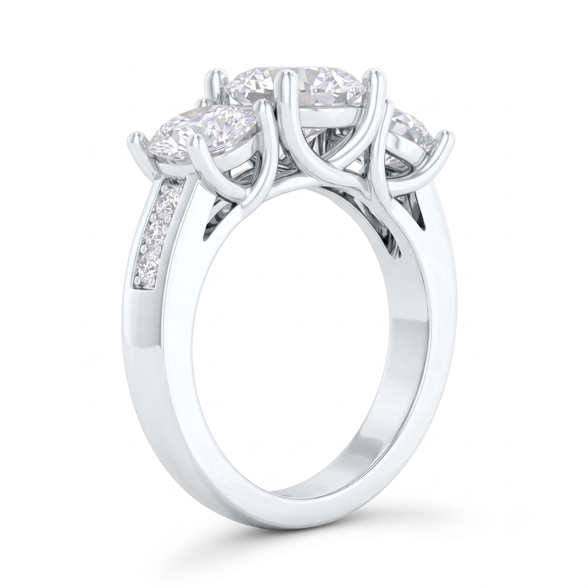 View 1 to 5 Carat Round Lab Grown Diamond Three-Stone Engagement Ring in 14K Gold - ENR6134