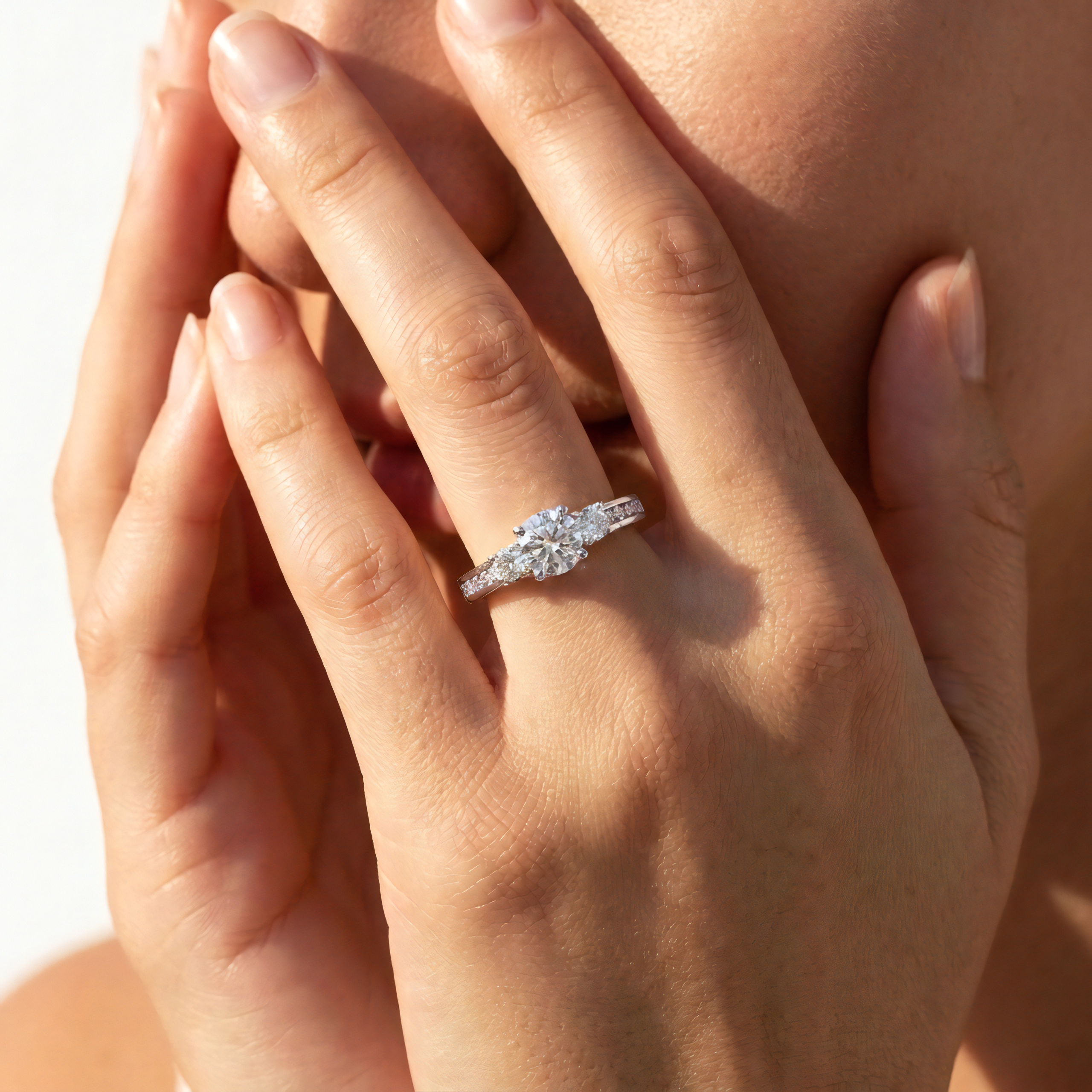 View 1 to 5 Carat Round Lab Grown Diamond Three-Stone Engagement Ring in 14K Gold - ENR6332