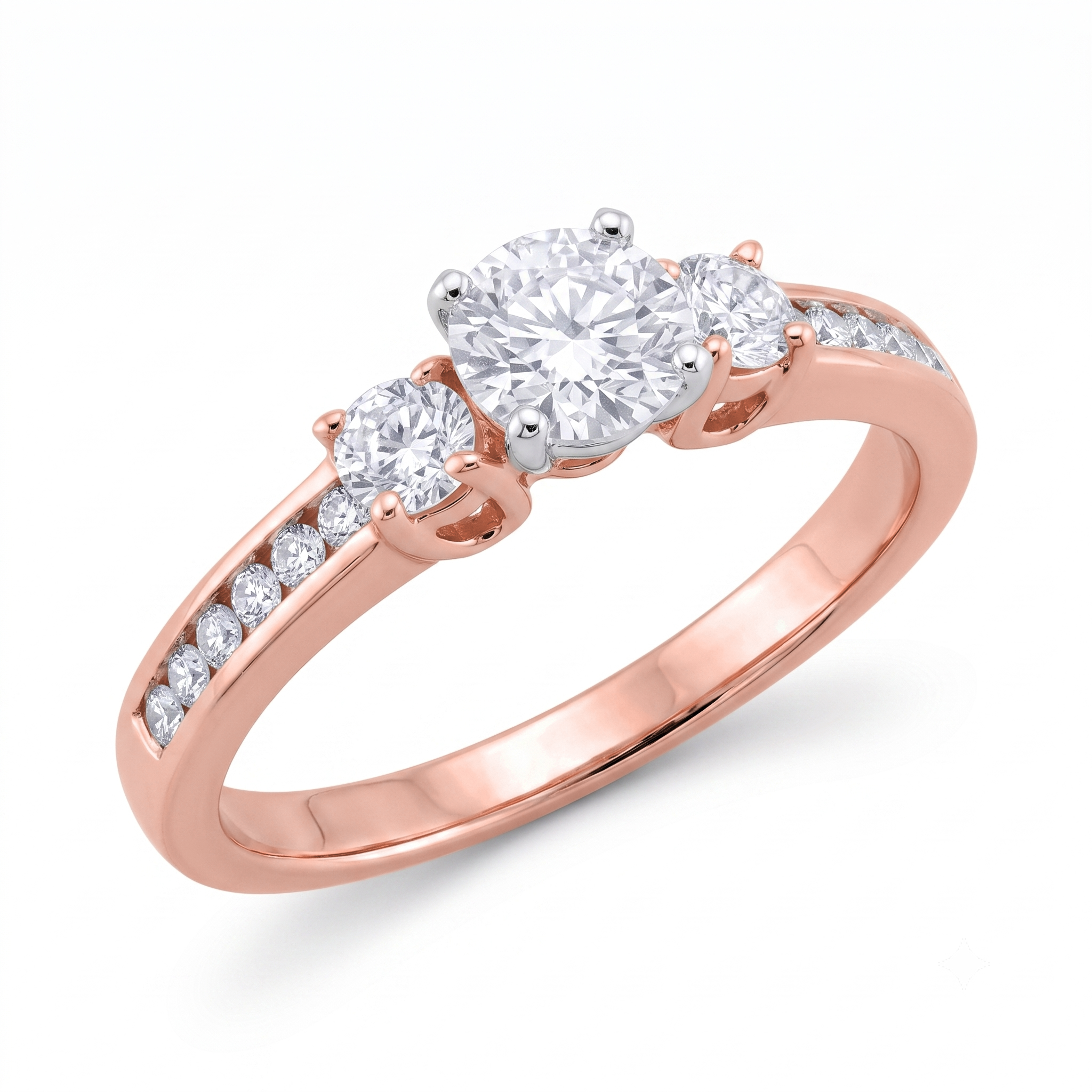 View 1 to 5 Carat Round Lab Grown Diamond Three-Stone Engagement Ring in 14K Gold - ENR6332