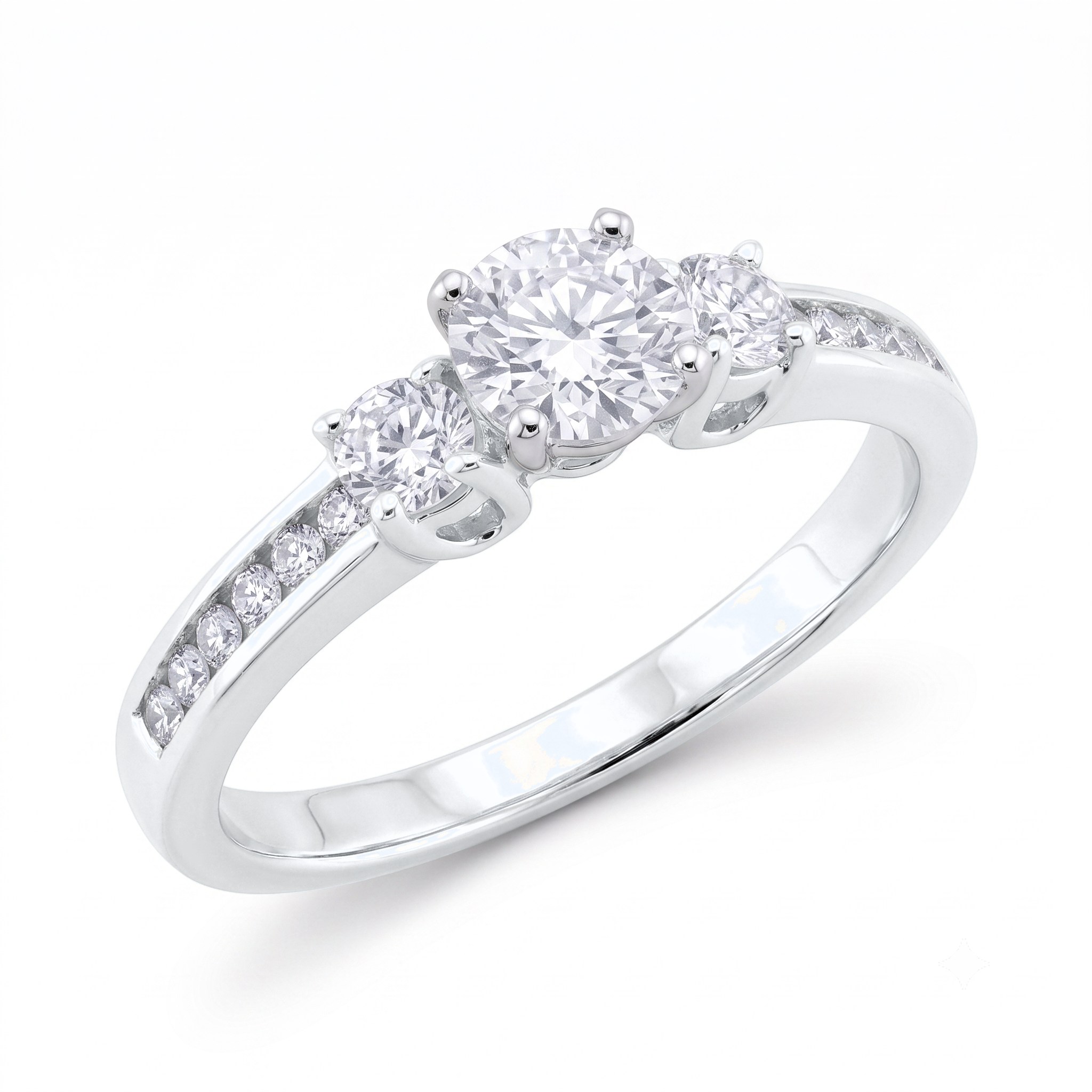 View 1 to 5 Carat Round Lab Grown Diamond Three-Stone Engagement Ring in 14K Gold - ENR6332