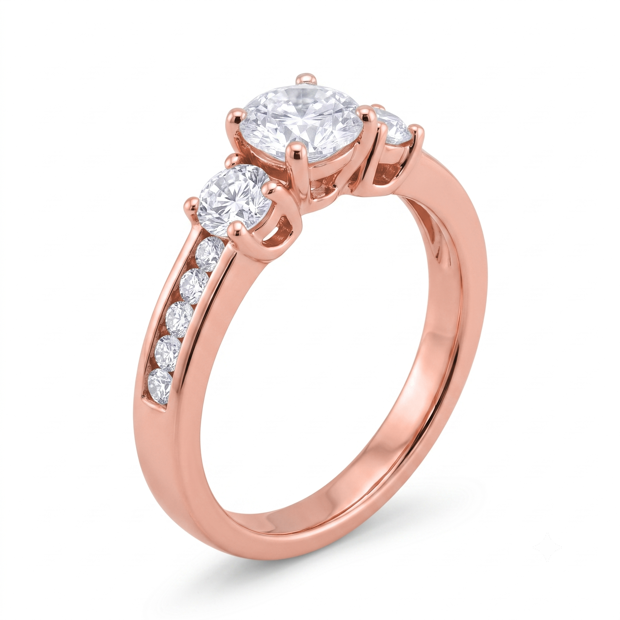 View 1 to 5 Carat Round Lab Grown Diamond Three-Stone Engagement Ring in 14K Gold - ENR6332
