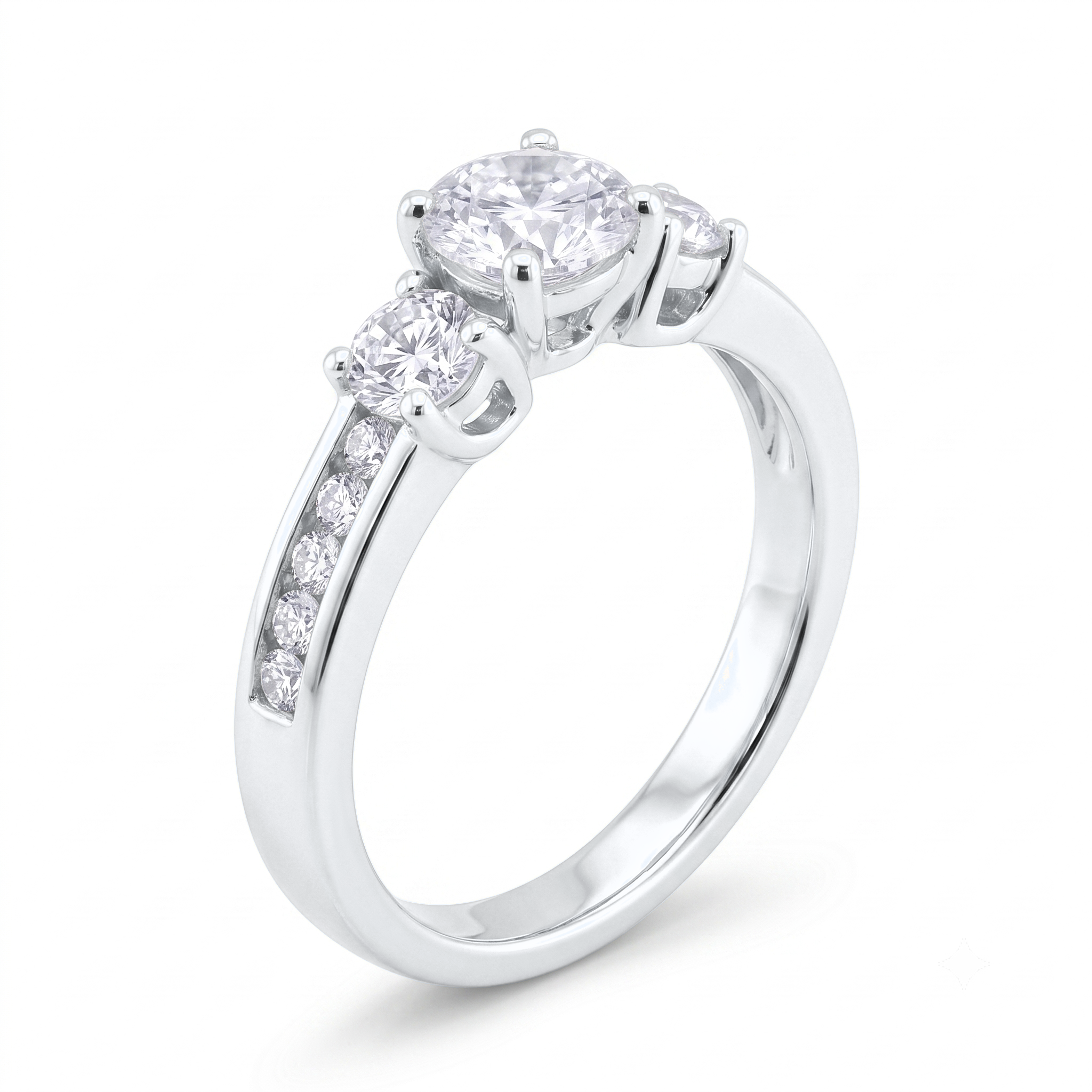 View 1 to 5 Carat Round Lab Grown Diamond Three-Stone Engagement Ring in 14K Gold - ENR6332