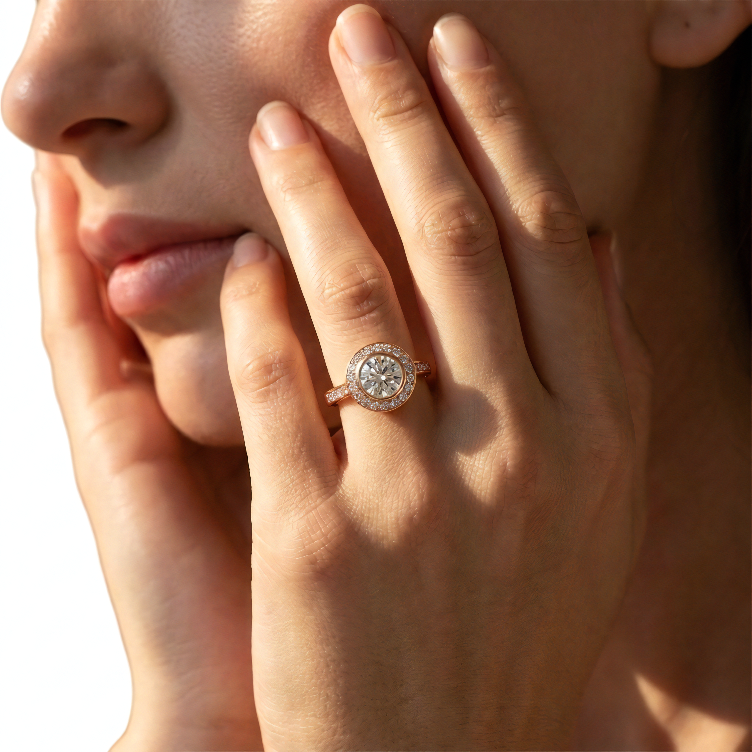View 1 to 5 Carat Round Lab Grown Diamond Halo Engagement Ring in 14K Gold - ENR6407