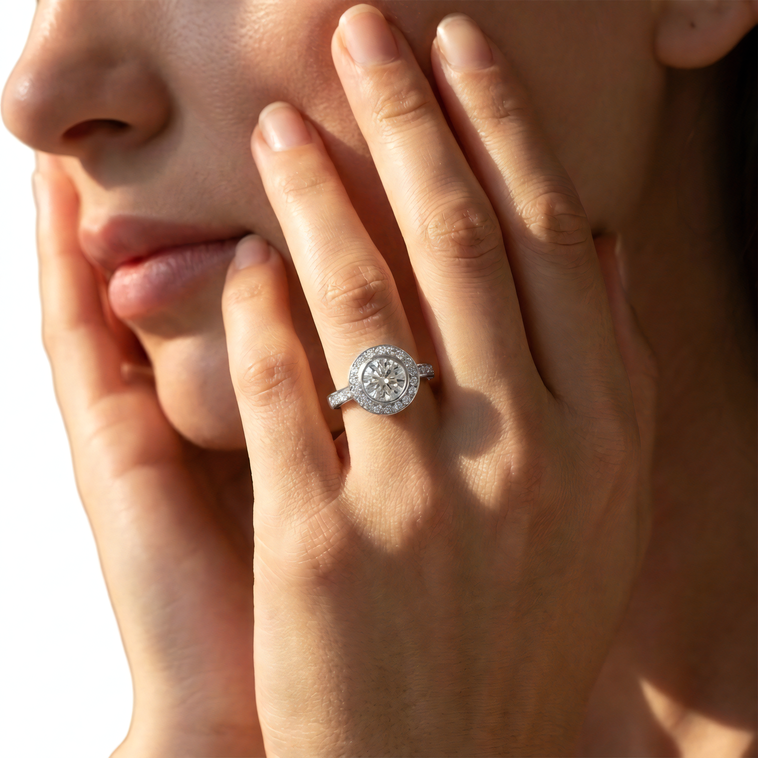 View 1 to 5 Carat Round Lab Grown Diamond Halo Engagement Ring in 14K Gold - ENR6407