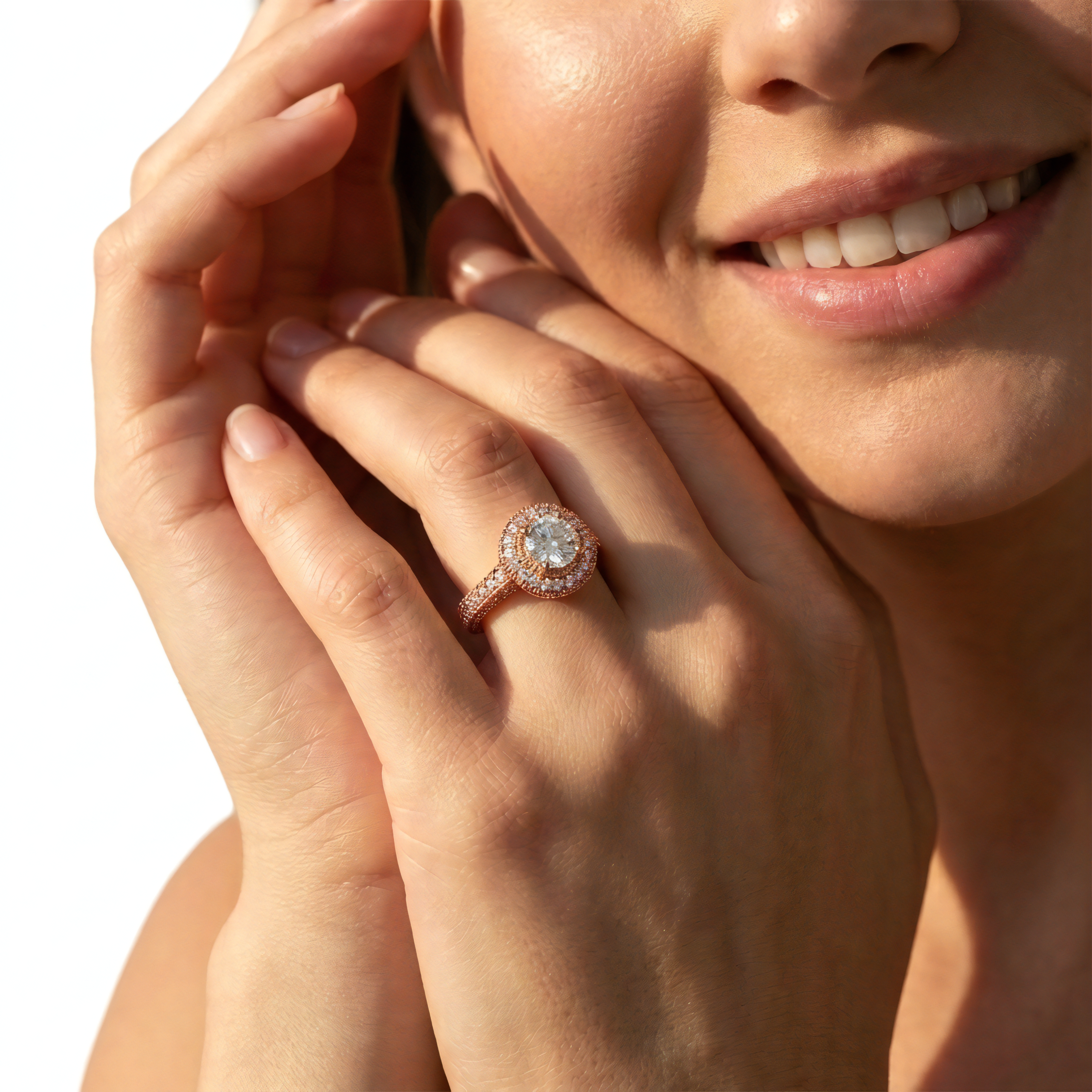 View 1 to 5 Carat Round Lab Grown Diamond Halo Engagement Ring in 14K Gold - ENR6535