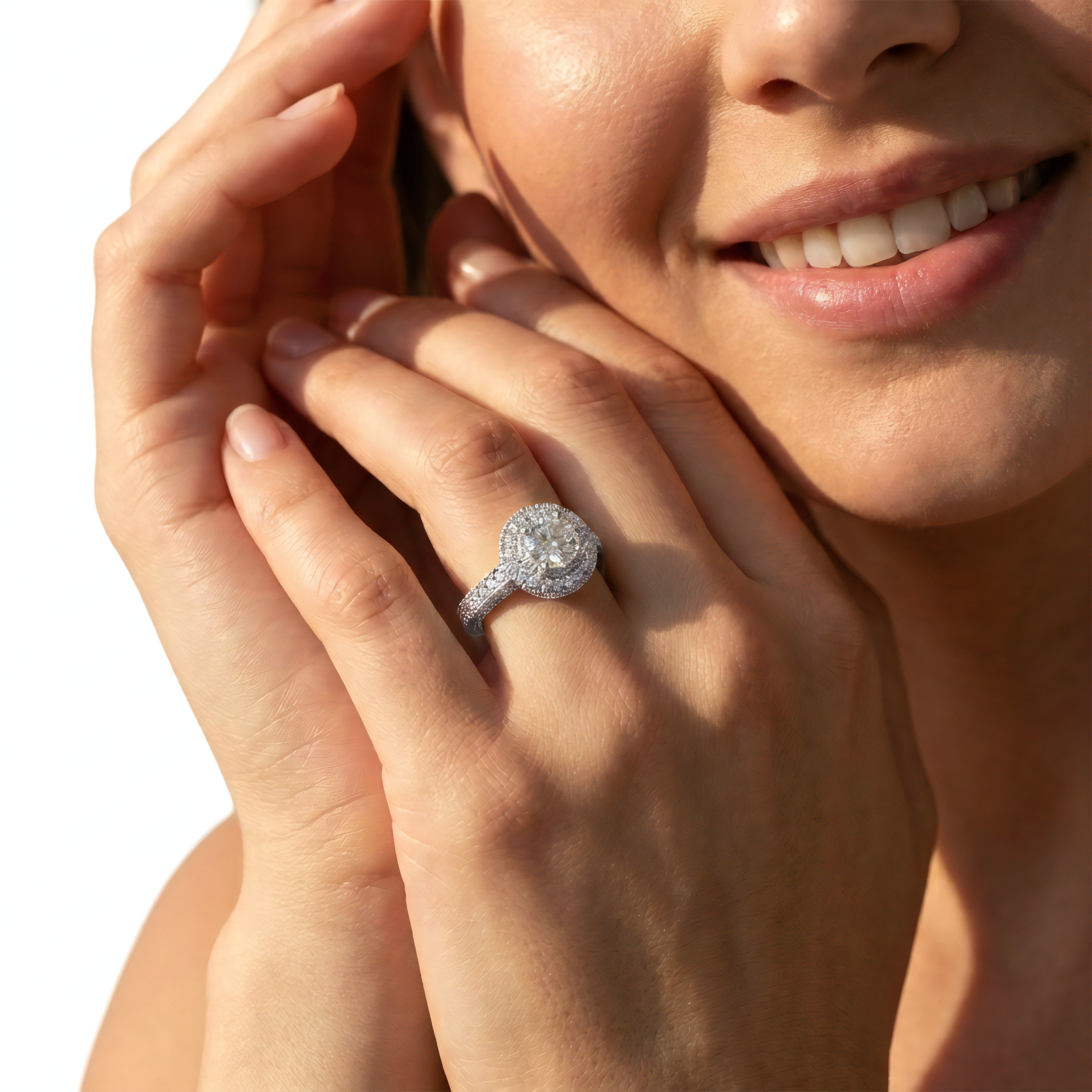 View 1 to 5 Carat Round Lab Grown Diamond Halo Engagement Ring in 14K Gold - ENR6535