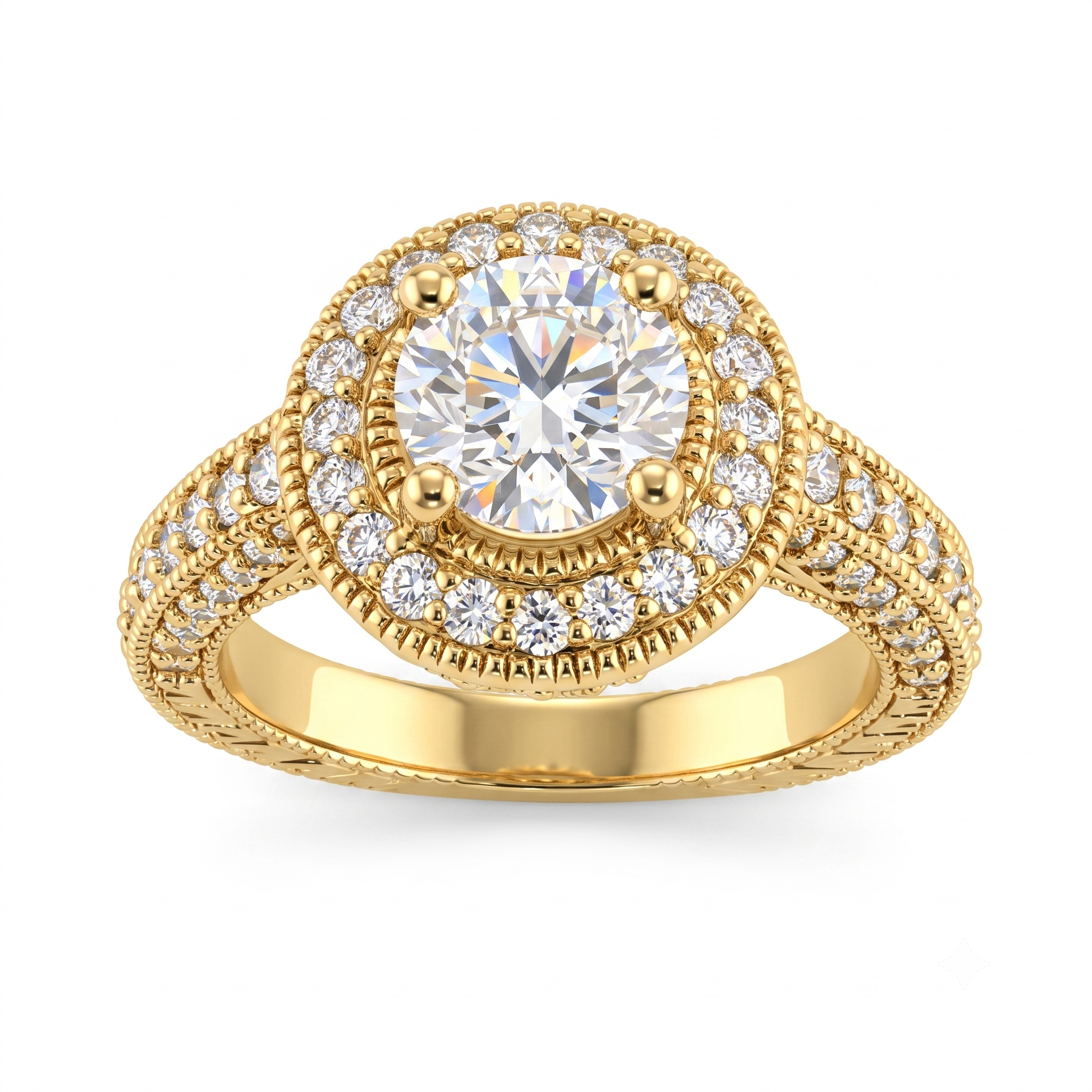 1 to 5 Carat Round Lab Grown Diamond Halo Engagement Ring in 14K Gold - ENR6535 — view 1