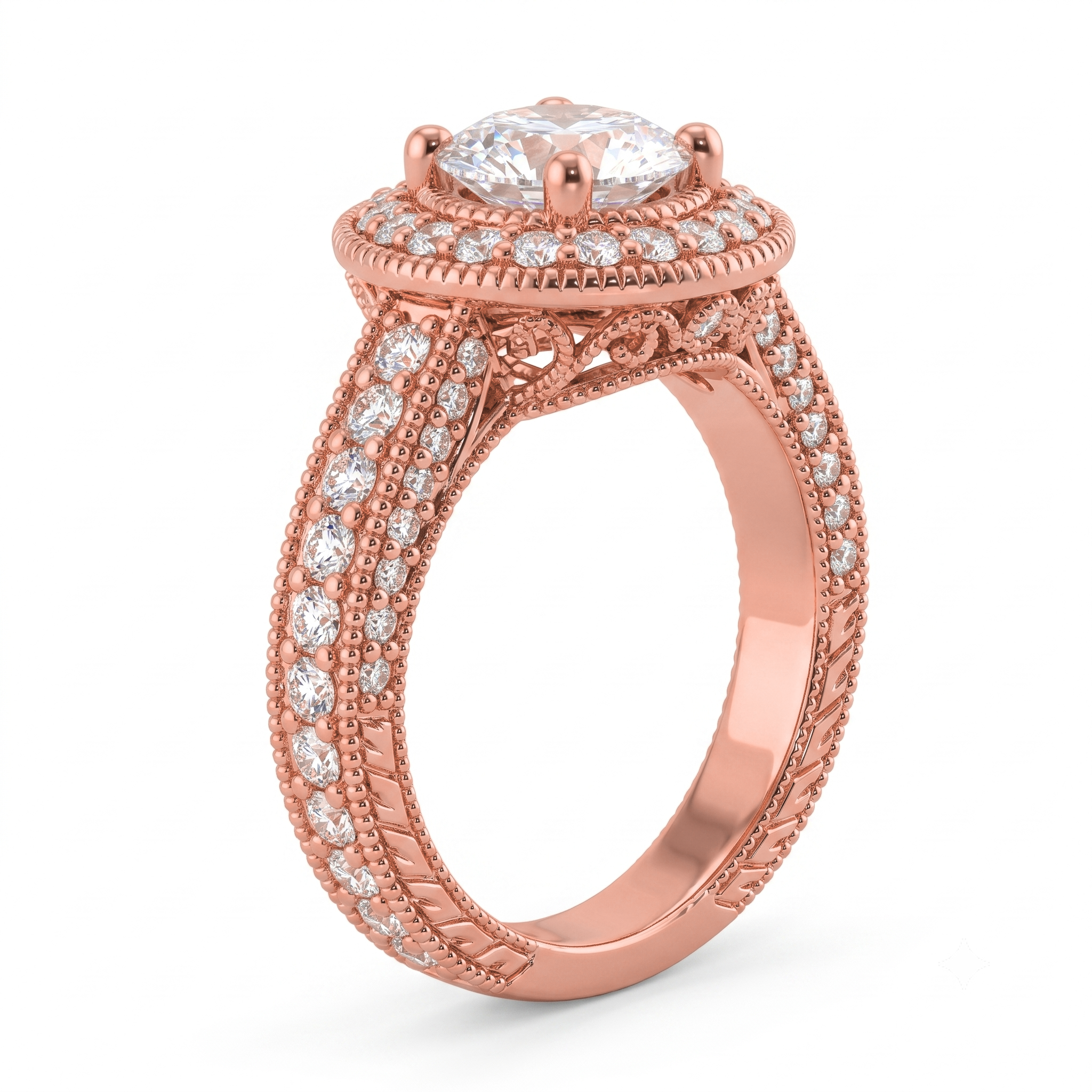 View 1 to 5 Carat Round Lab Grown Diamond Halo Engagement Ring in 14K Gold - ENR6535