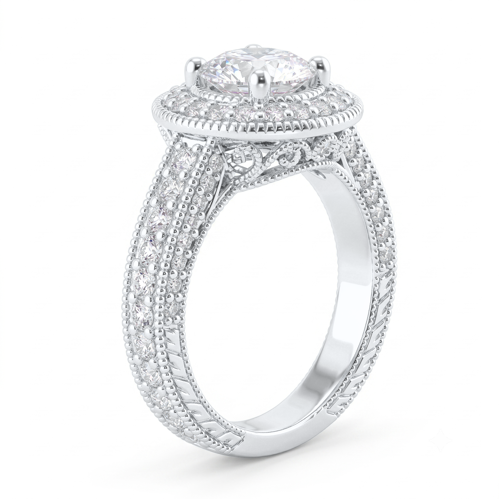 View 1 to 5 Carat Round Lab Grown Diamond Halo Engagement Ring in 14K Gold - ENR6535