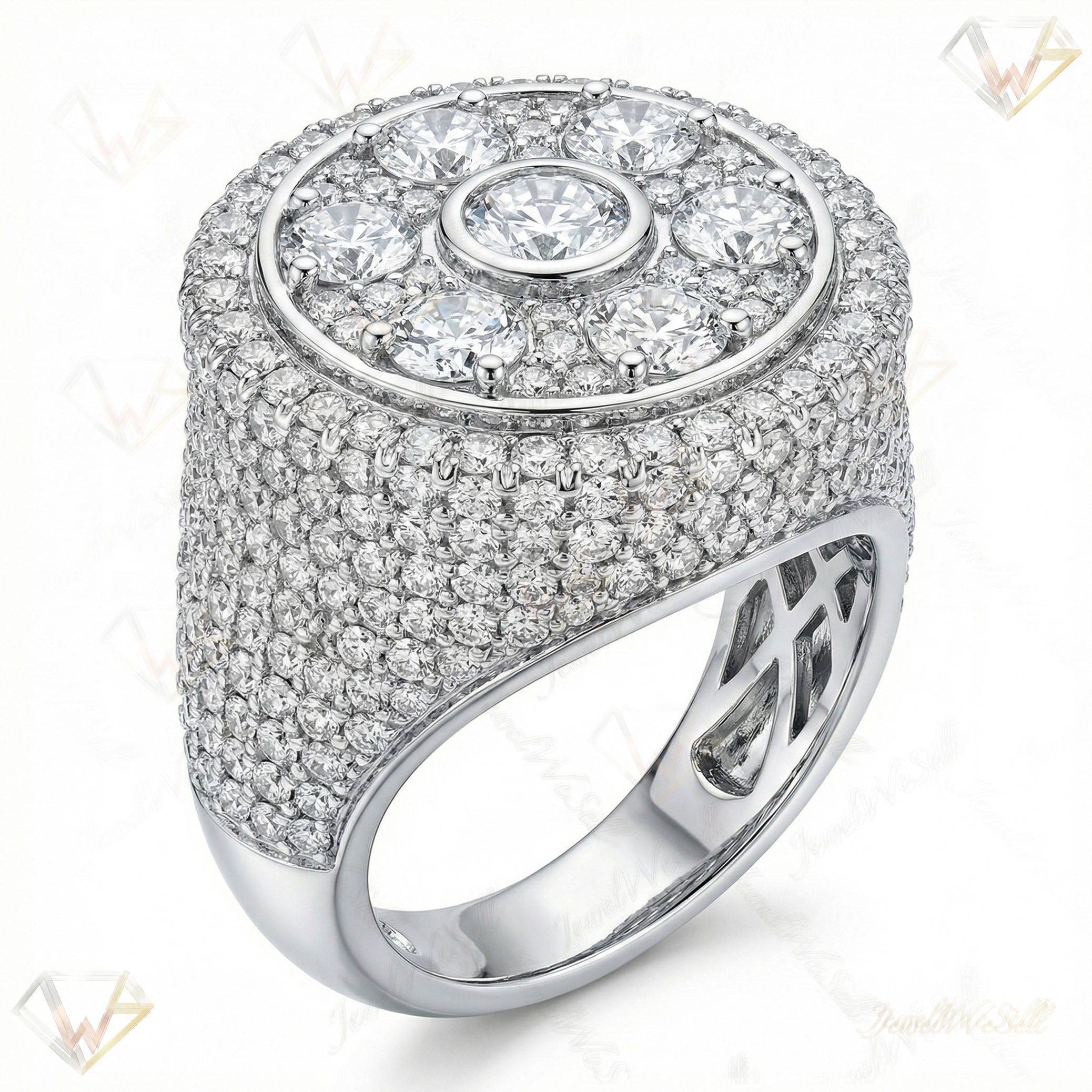 7.20 ct EF VS Lab Grown Diamond Mens Statement Ring in 14k White Gold _ Sz1050 100835
