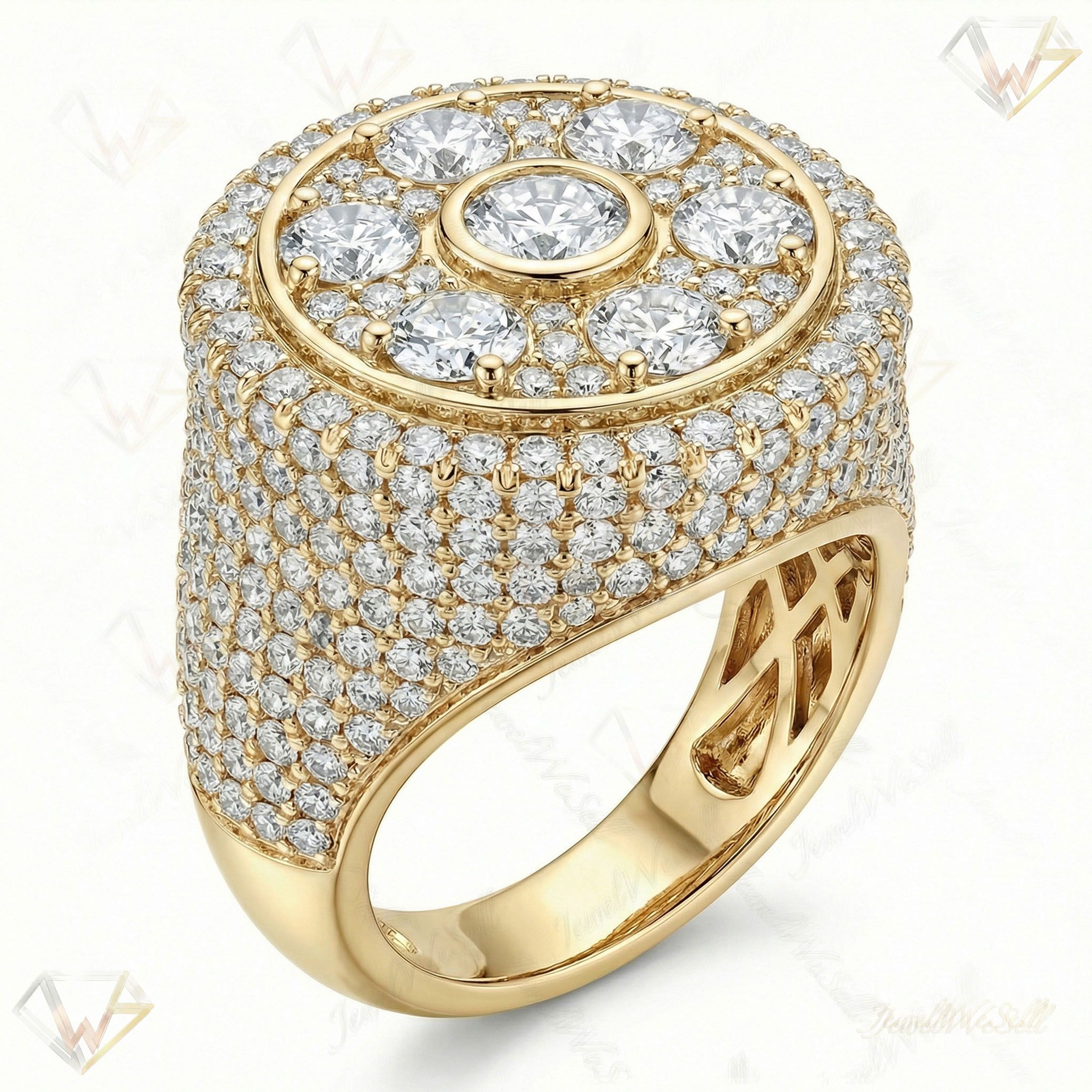 7.20 ct EF VS Lab Grown Diamond Mens Statement Ring in 10k Yellow Gold _ Sz1050 100835