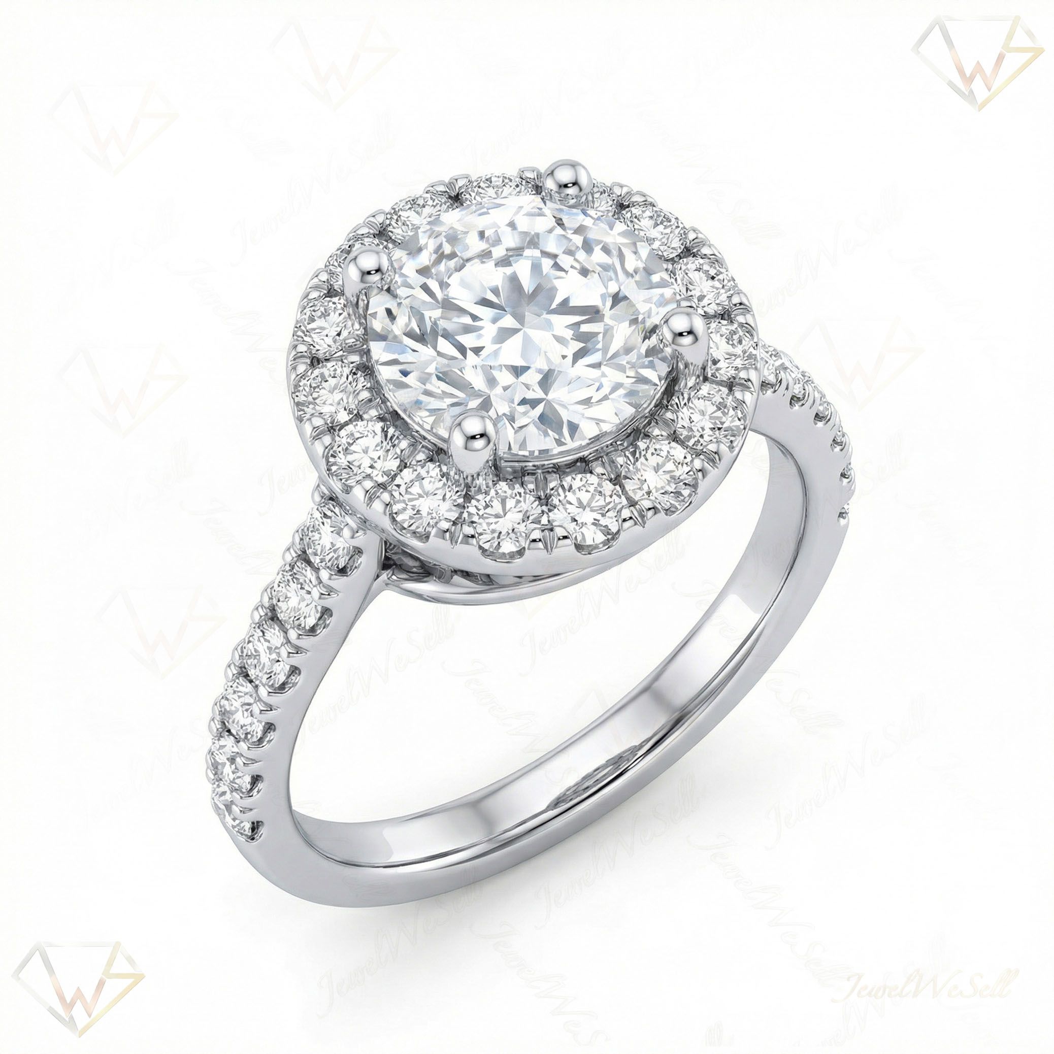 2.66 ct EF VS Moissanite Halo Engagement Ring in 925 Sterling SIlver _ Sz0750 100866