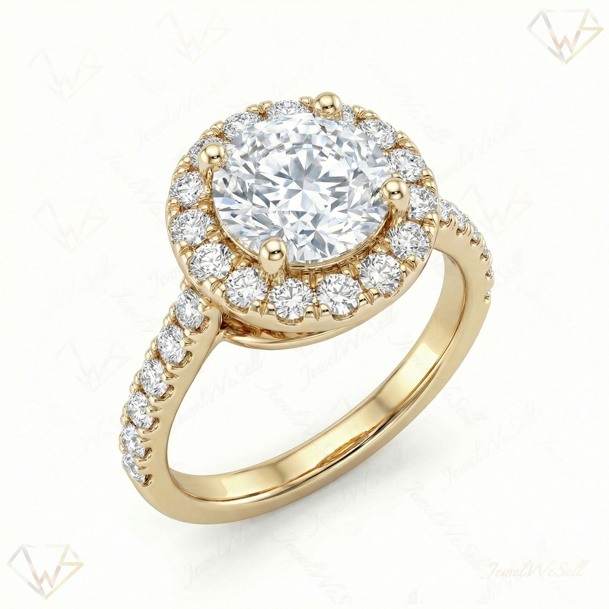 2.66 ct EF VS Lab Grown Diamond Halo Engagement Ring in 10k Yellow Gold _ Sz0450 100866