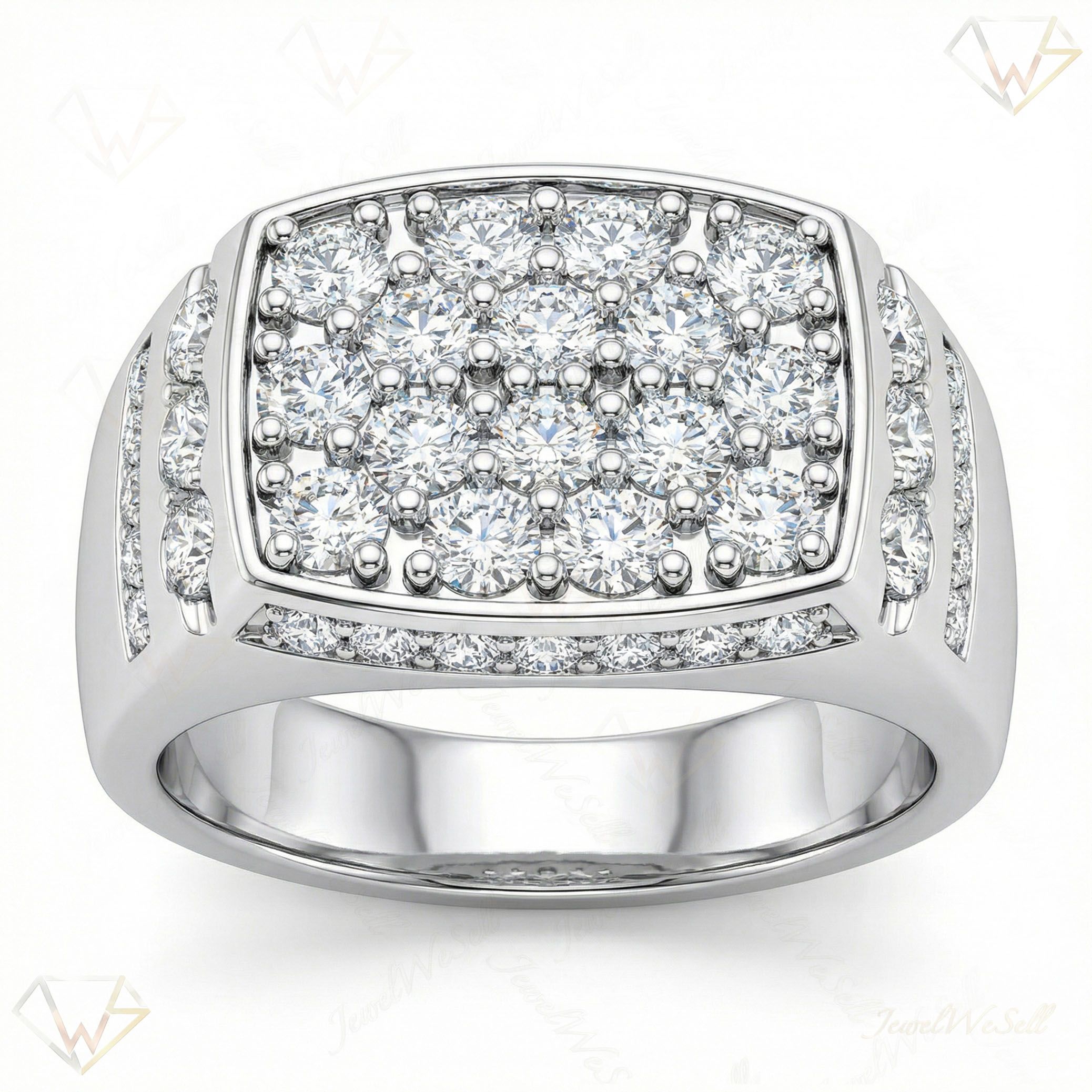 2.90 ct EF VS Lab Grown Diamond Mens Statement Ring in 14k White Gold _ Sz0900 100912