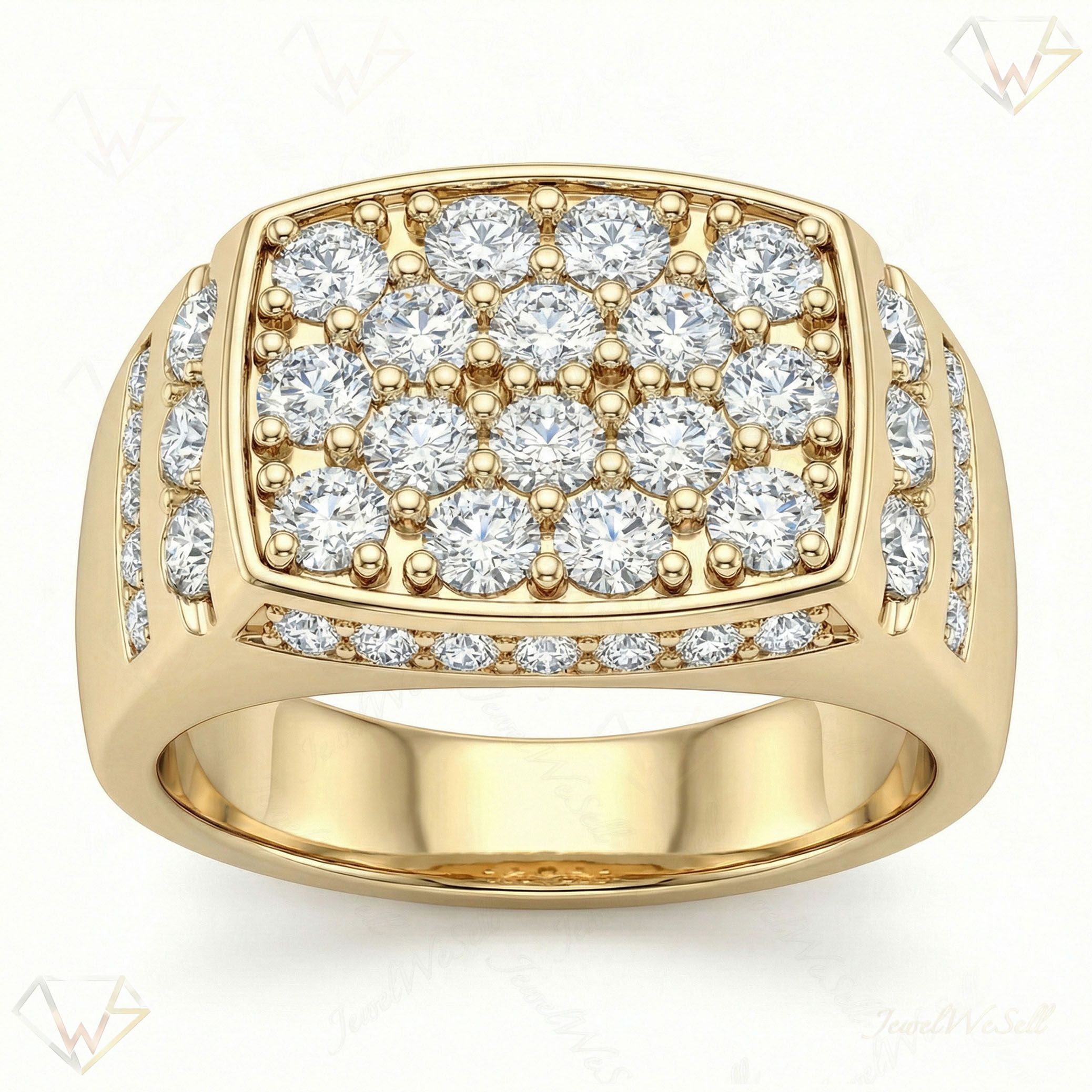 2.90 ct EF VS Lab Grown Diamond Mens Statement Ring in 14k Yellow Gold _ Sz0875 100912