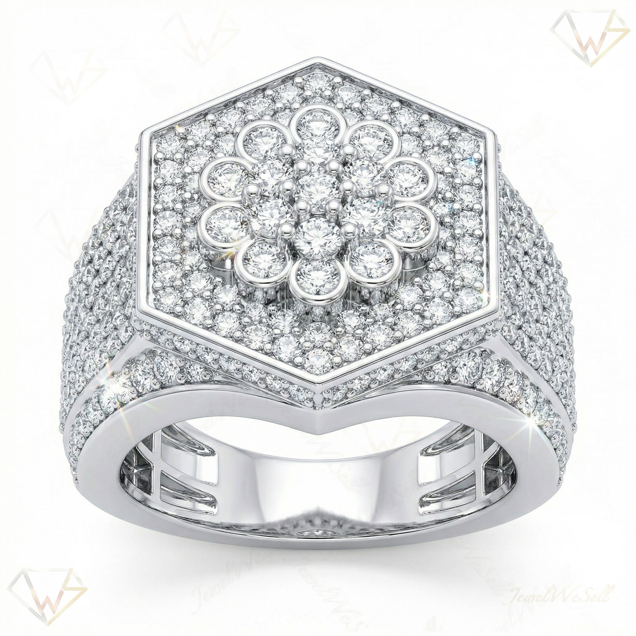 3.15 ct EF VS Lab Grown Diamond Mens Statement Ring in 14k White Gold _ Sz0975 100931