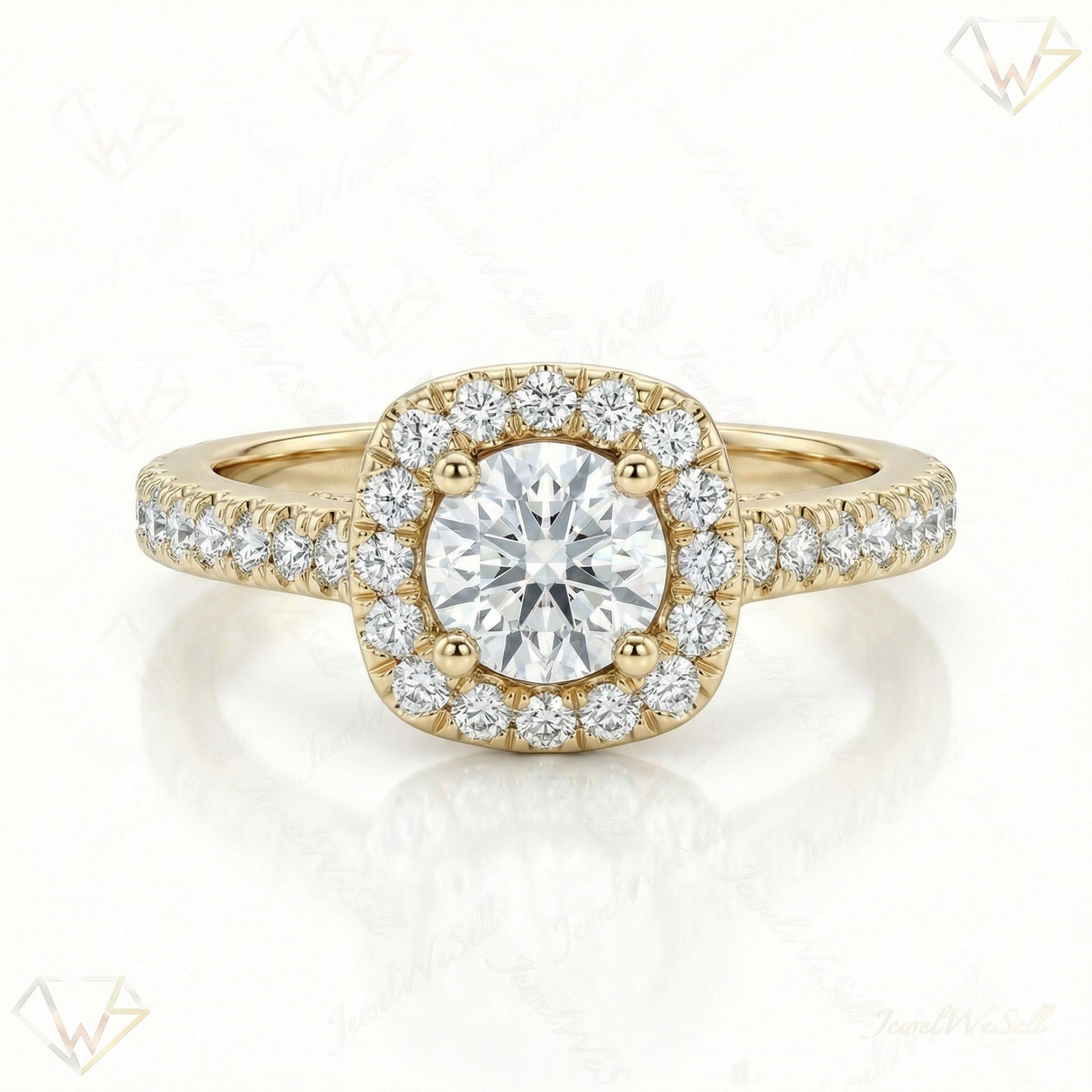 1.25 ct EF VS Lab Grown Diamond Halo Engagement Ring in 10k Yellow Gold _ Sz0400 100941