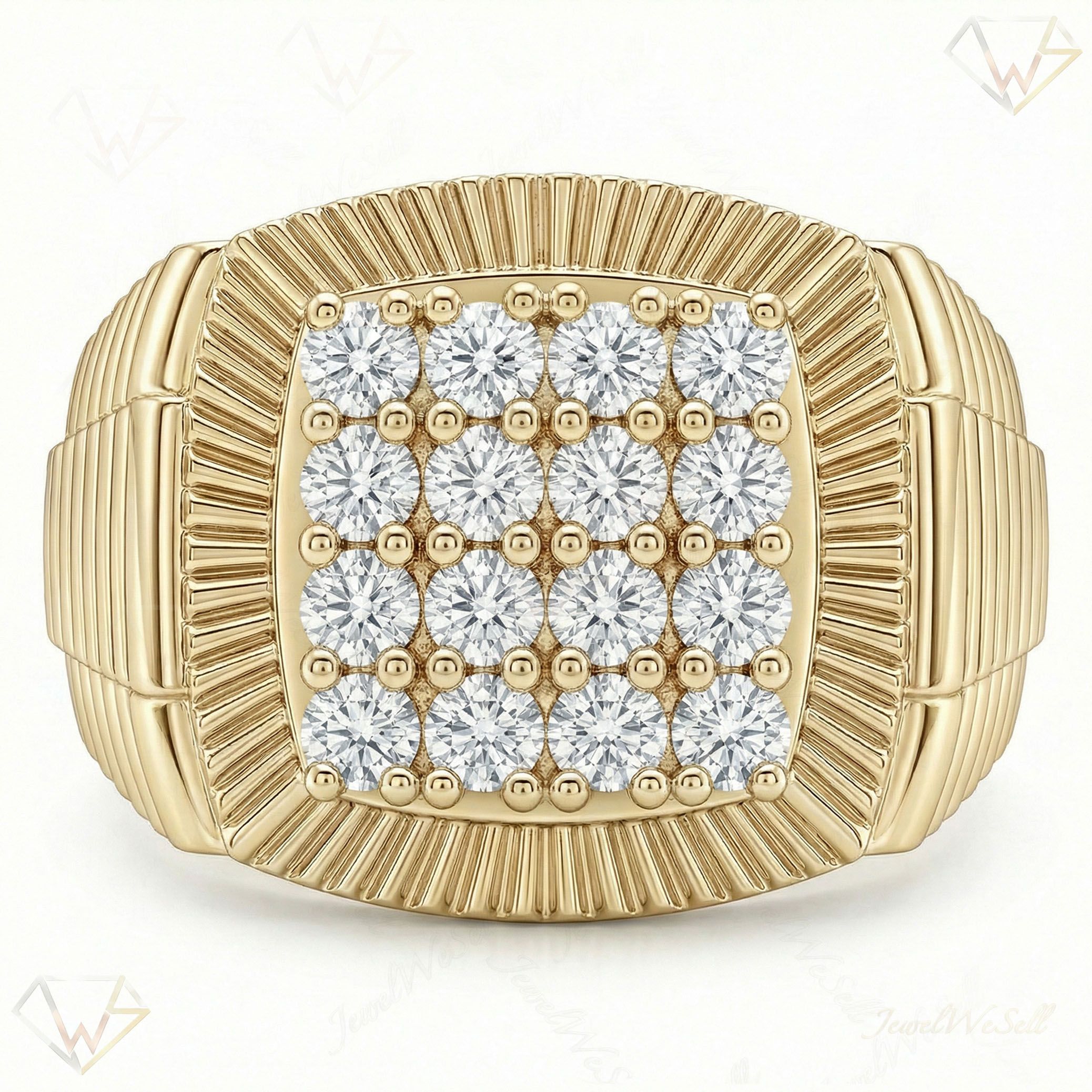 1.80 ct EF VS Lab Grown Diamond Mens Statement Ring in 14k Yellow Gold _ Sz1275 100995