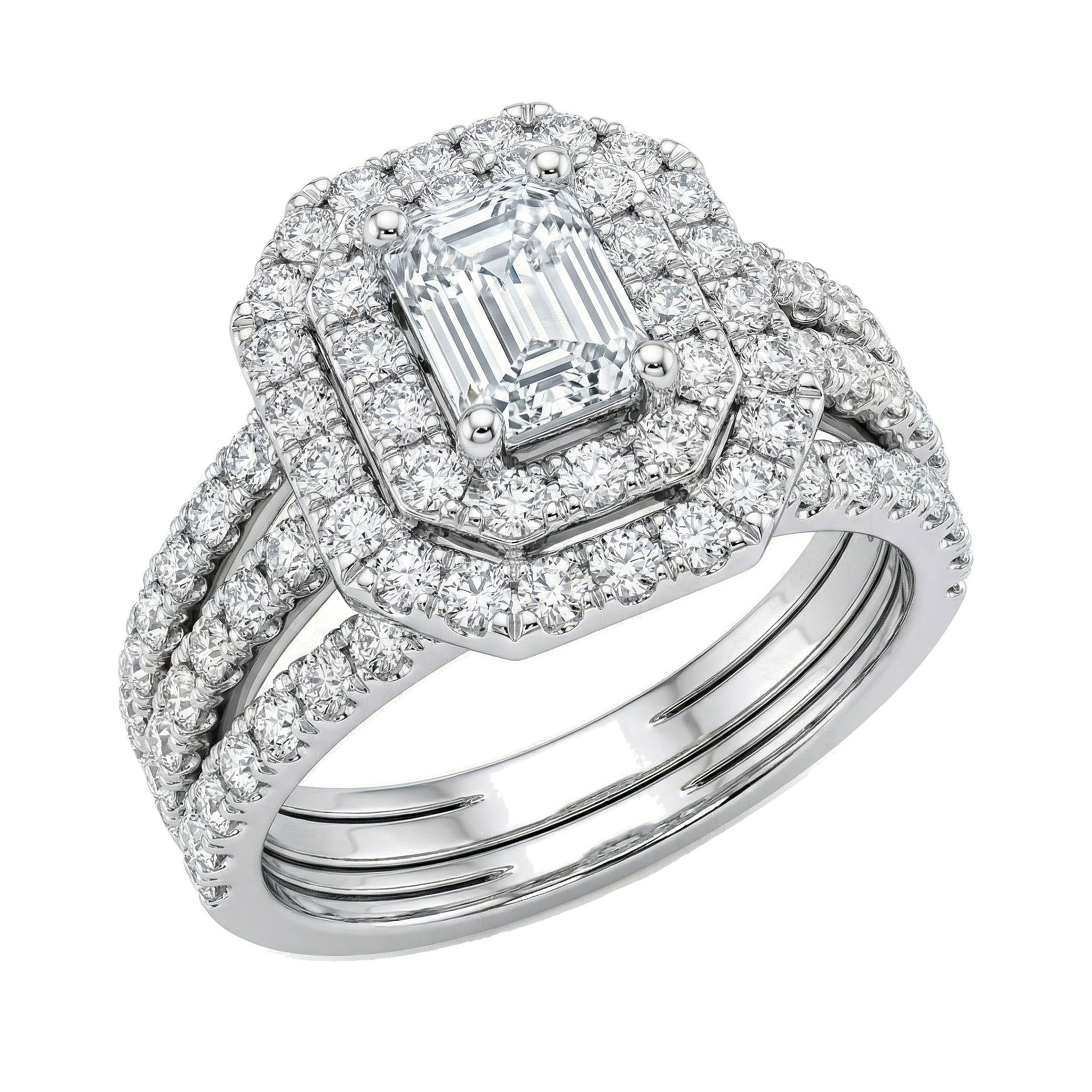2.10 ct EF VS Lab Grown Diamond Halo Engagement Set in 14k White Gold _ Sz0875 101039