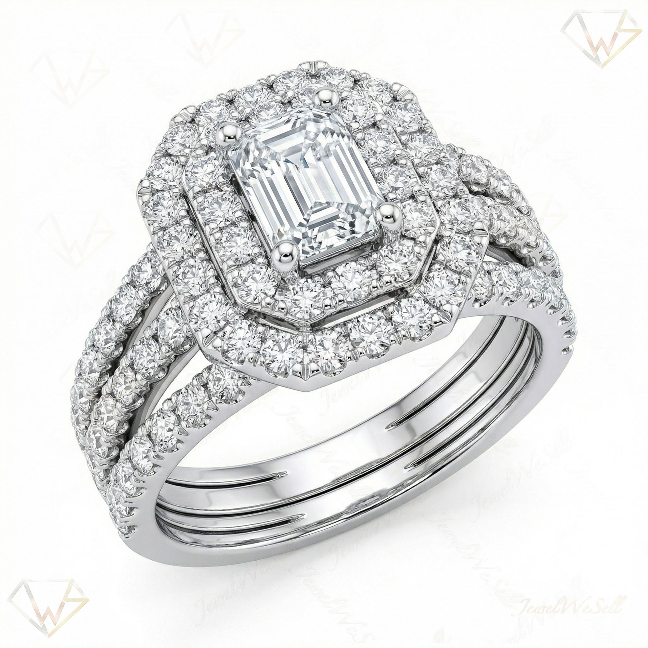 2.10 ct EF VS Lab Grown Diamond Halo Engagement Set in 14k White Gold _ Sz0450 101039
