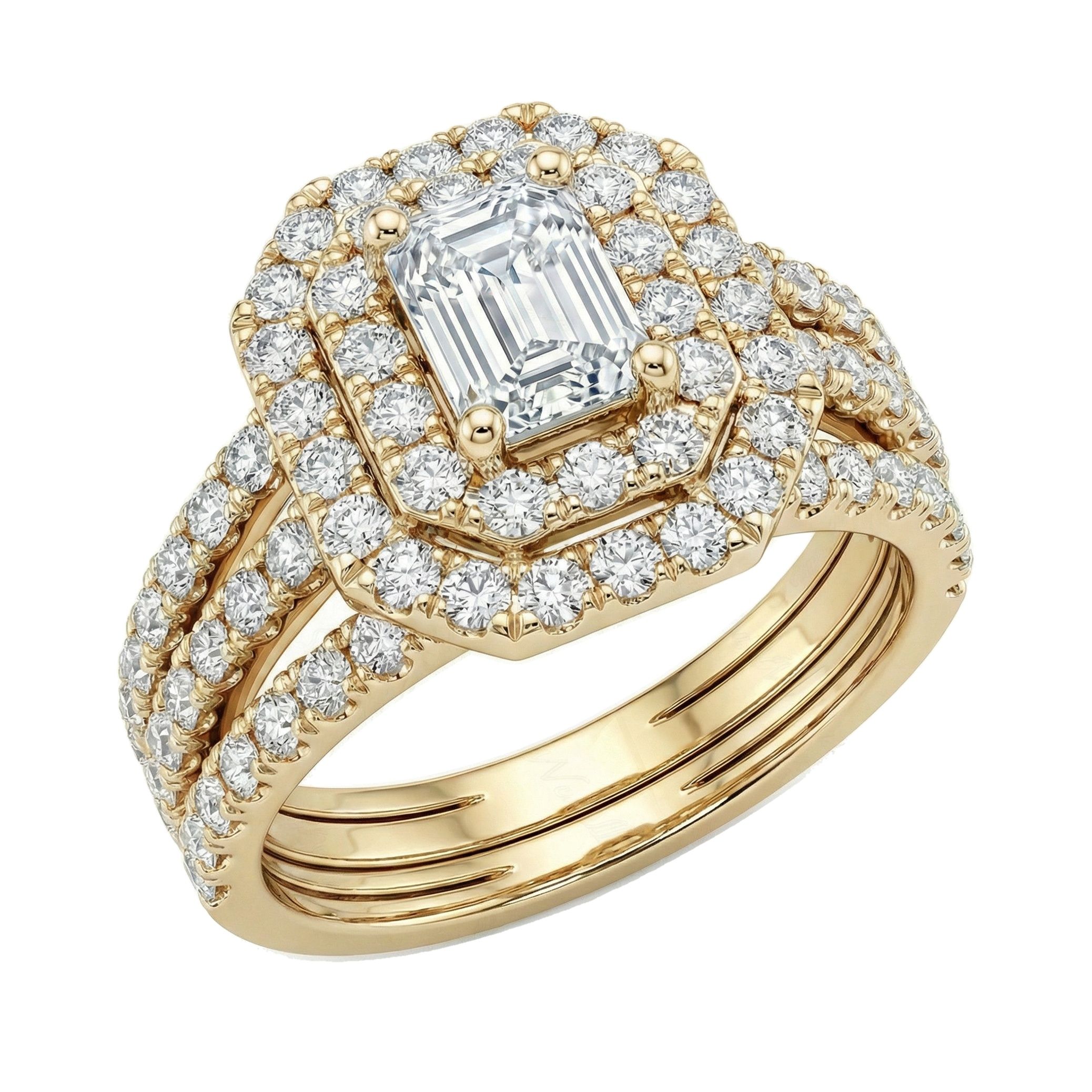 2.10 ct EF VS Lab Grown Diamond Halo Engagement Set in 14k Yellow Gold _ Sz0675 101039