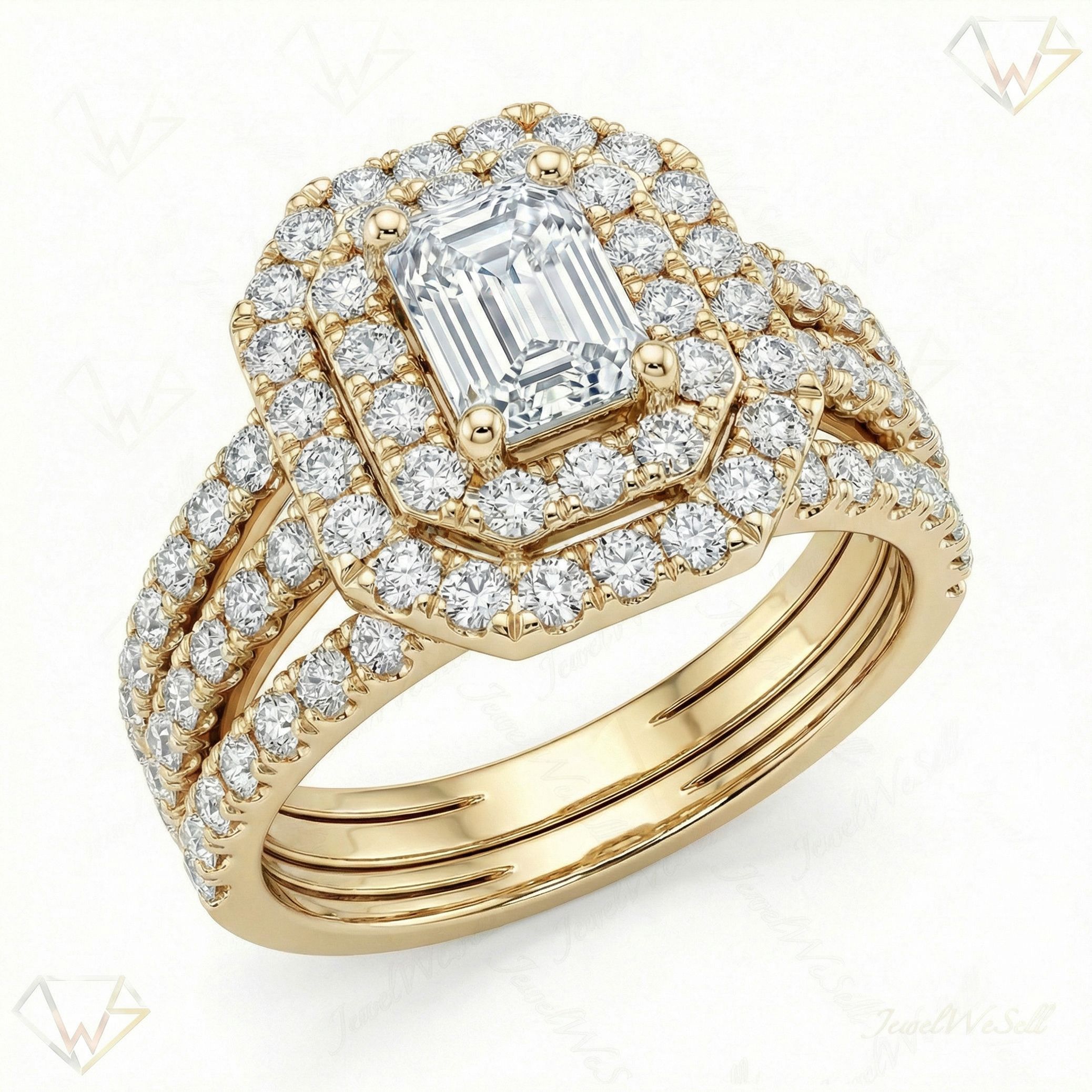 2.10 ct EF VS Lab Grown Diamond Halo Engagement Set in 10k Yellow Gold _ Sz0650 101039