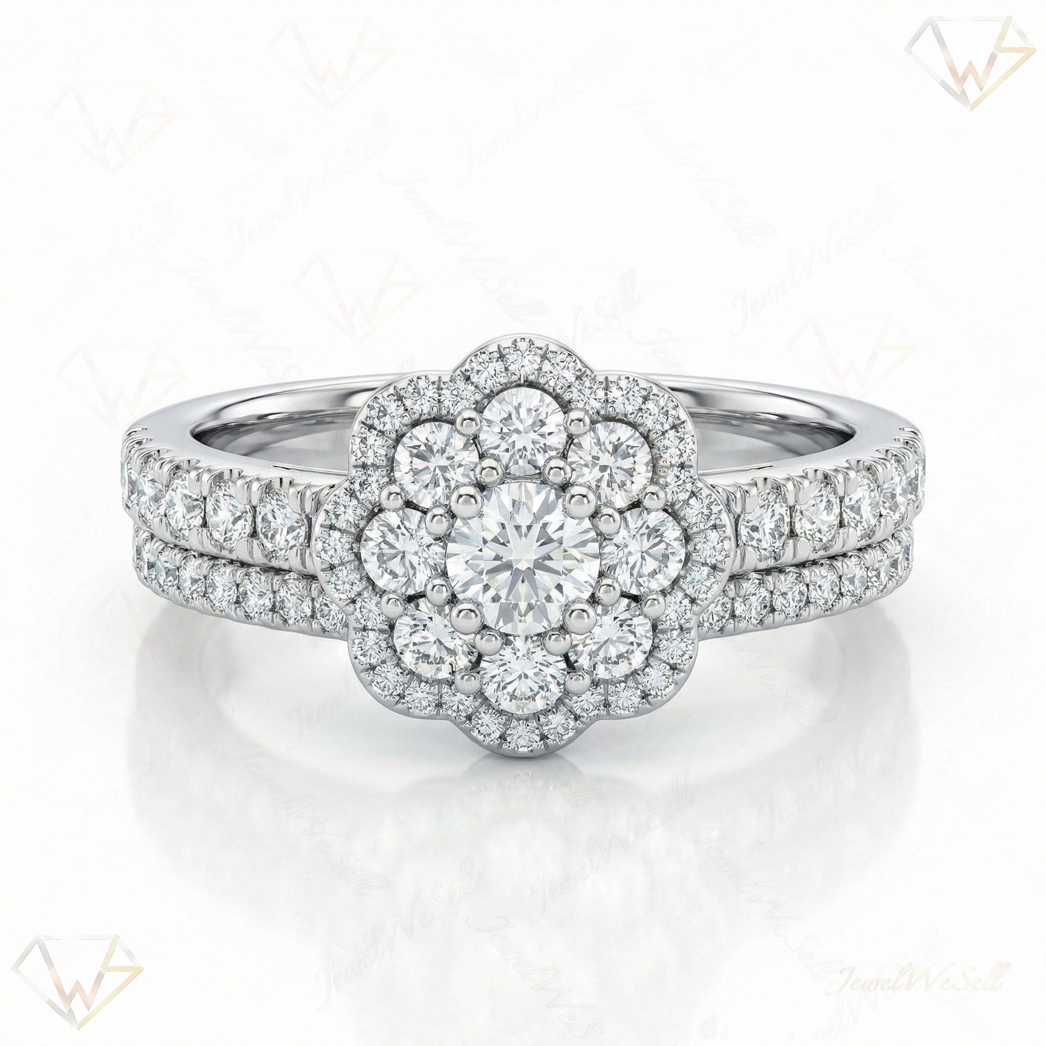 1.10 ct EF VS Moissanite Cluster Engagement Set in 925 Sterling SIlver _ Sz0425 101042